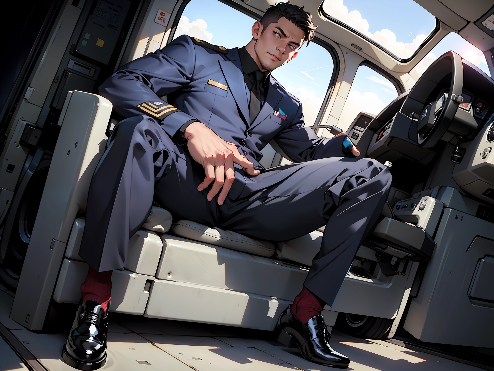 suit pants, leather shoes, black socks