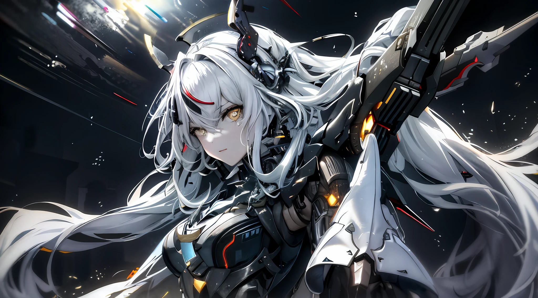 animemanga girl,Has white hair,With a weapon in his hand, Best anime 4k konachan wallpaper, from girls frontline, A scene from the《azur lane》videogame, cyborg - girl with silver hair, From Arknights, azur lane style, cyberpunk anime girl mech, Badass anime 8 K, Anime wallpaper 4K, Anime wallpaper 4 k, girls frontline universe