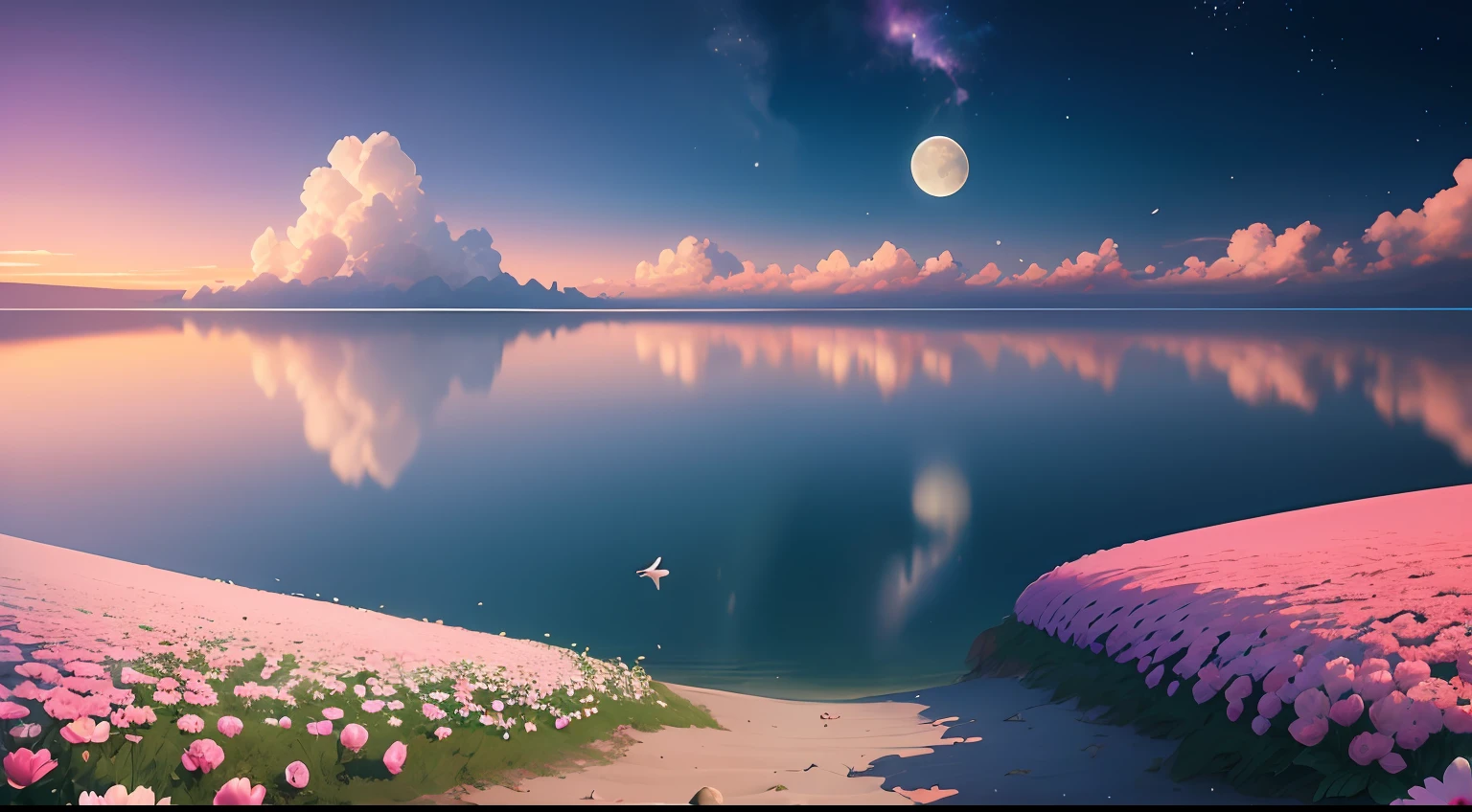 The endless sea of flowers and the moon are empty,Peonies,peony,Begonia,chrysanthemums,SakuraNS,Lake surface,Magnificent,The petals are fine,ventania,clouds,ultraclear,Brilliant colors,Colorful HD,High contrast,Scenic setting,flower sea,themoon,grand,Best light and shadow,dream magical,vibrant with colors,Faraway view,Comic fine boundaries,size(2048*1536) --auto