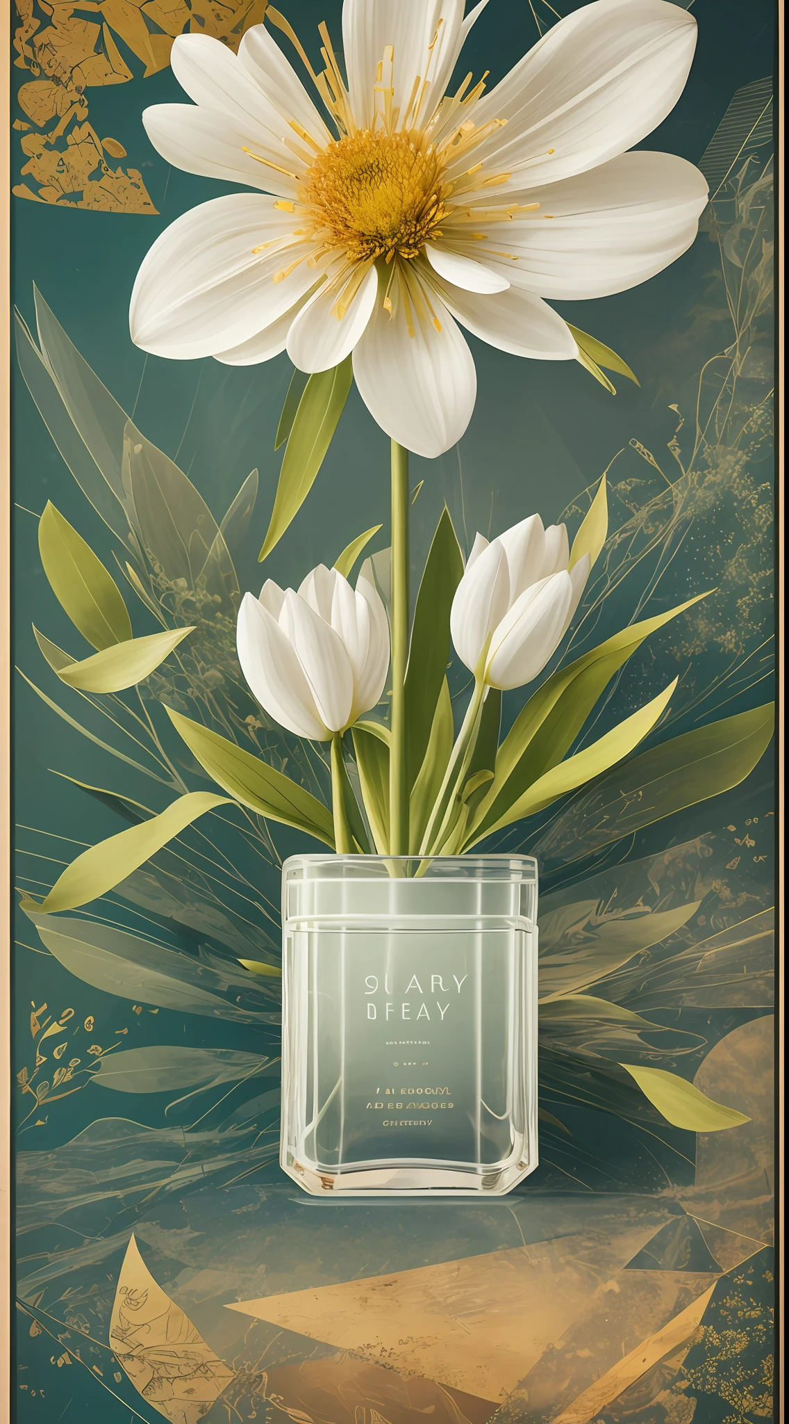 Close-up of geometric shapes，Eau，inverted image，inside in room，fresh flowers，𝓡𝓸𝓶𝓪𝓷𝓽𝓲𝓬，exquisite and smooth details，exquisite detailing，Professional product photography，ProductAdvertisements，poster for，imagination，Ray tracing，depth of fields，perfectly proportions，Graphic illustration