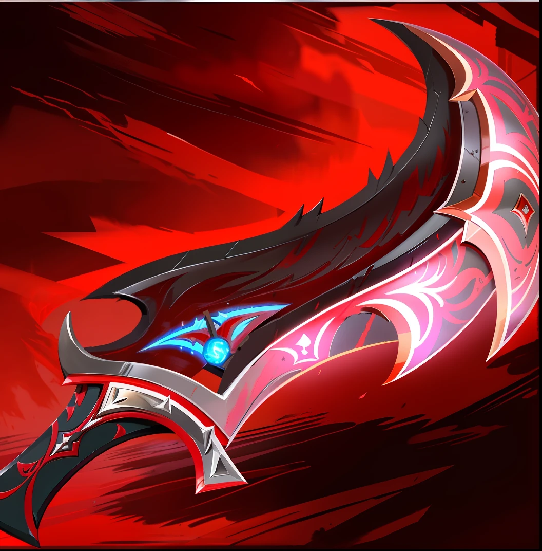 Close up of red and black abstract painting of a bird, war blade weapon, style of ghost blade, Akali, The sword, wielding kunai, league of legends inventory item, style of league of legends, Fantasy Blade, league of legends arcane, holding jagged scimitar, Fantasy Scythe, Huge scythe, style league of legends