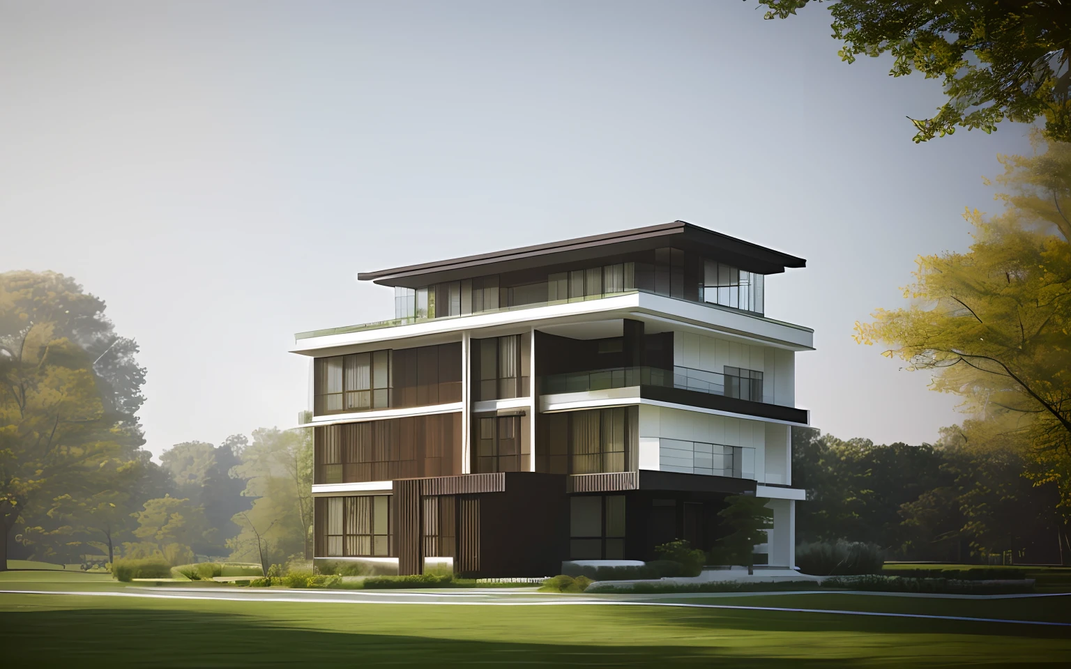 The residence of the world's richest man designed by Mies van der Rohe，Great architectural design， Minimalist super mansion,architectural photography,natural vibe，Spring scenery，Natural vitality，hyper HD，ultra - detailed，architectural photography，best photograpy，UE5 engine，Frey 6.0 render，Hyper-realistic rendering