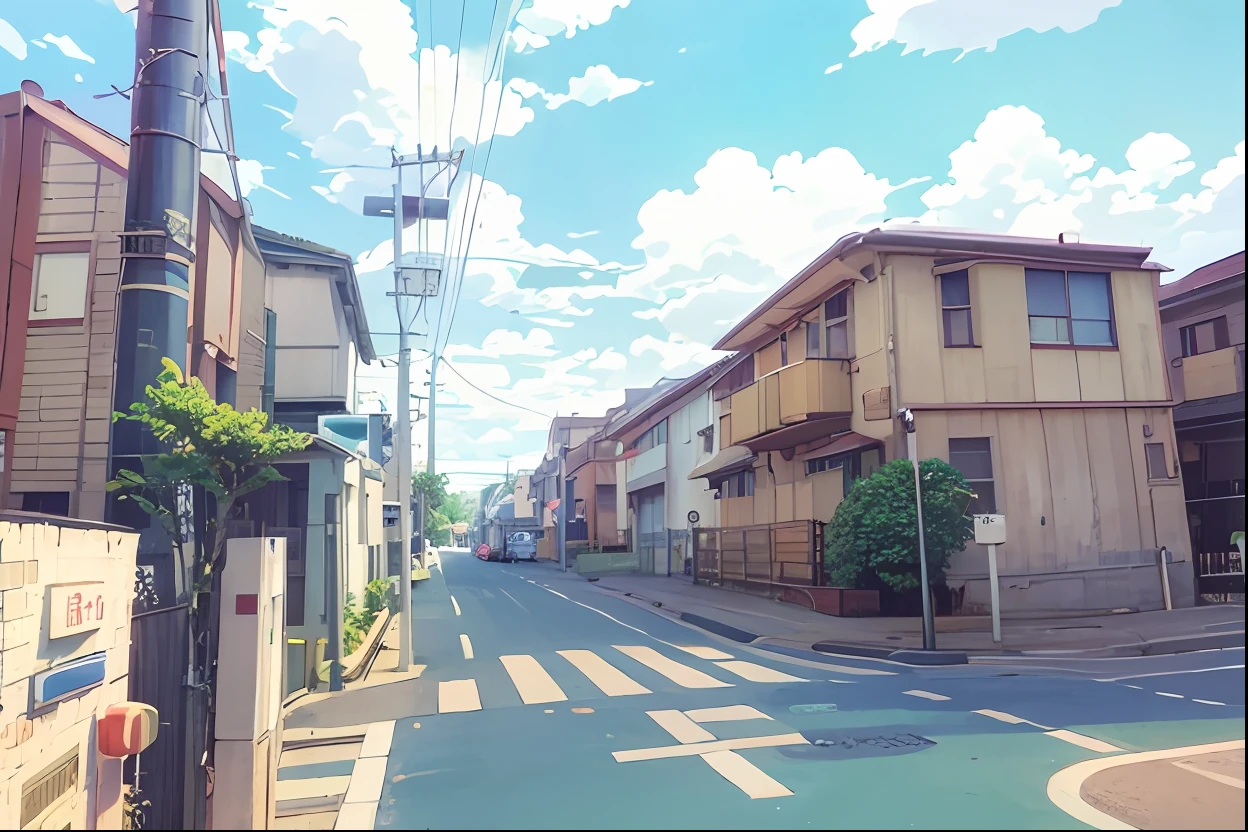 There are photos of pedestrian crossings and streets with buildings, Anime Background Art, Beautiful anime scenery, Anime scenery, japanese street, in the style of makoto shinkai, Tokyo - esque town, realistic anime 3 d style, anime style cityscape, japanese neighborhood, style of makoto shinkai, Anime Background, beautiful anime scene, Tokyo Anime Scene, quiet street