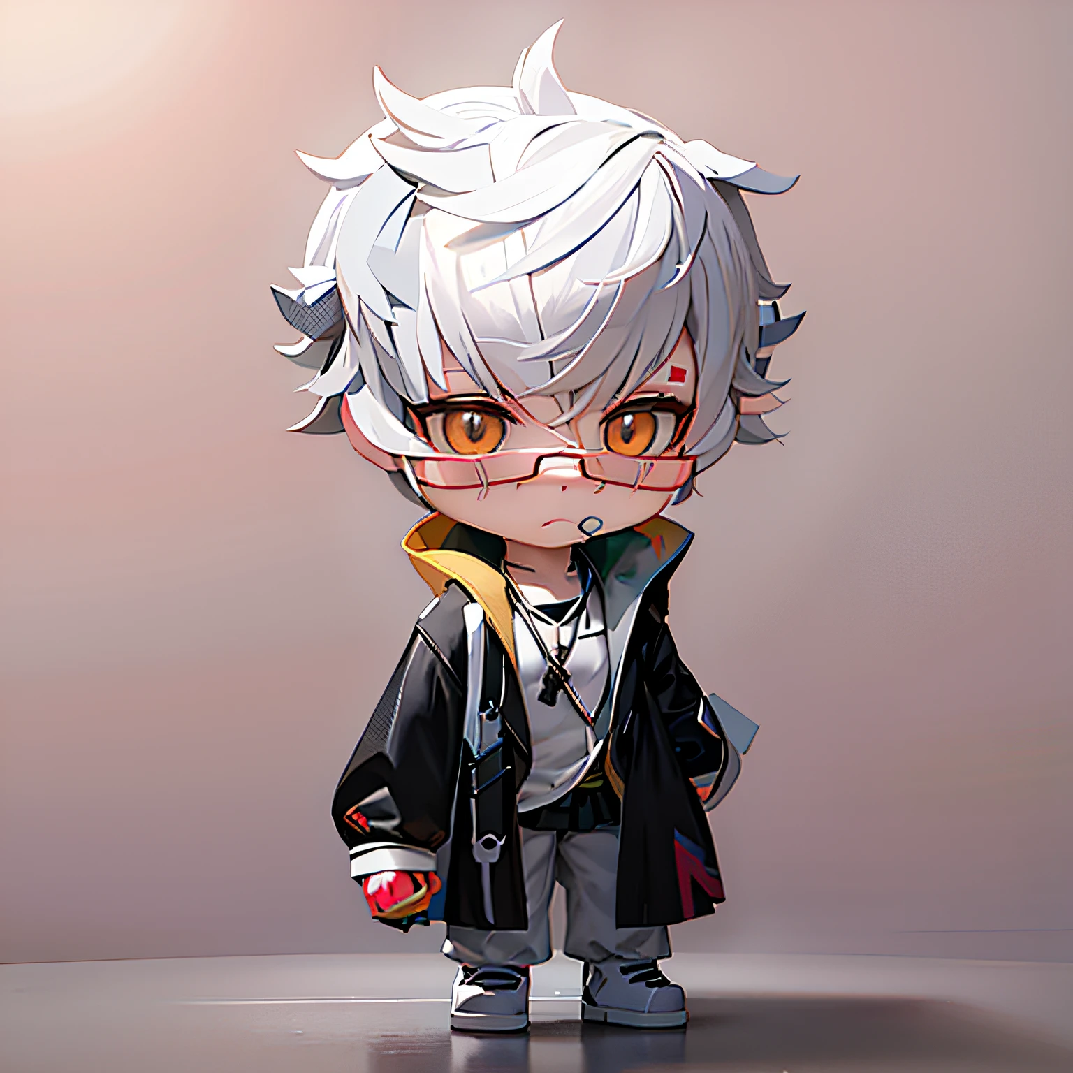 A highly detailed digital statue in the Nedolojan style,Showing a small mae-Nagisa with white hair and a black mask,Nendoroid 3D,water color nendoroid,Q cheeks,nagito komaeda from danganronpa,8K octave rendered photo。