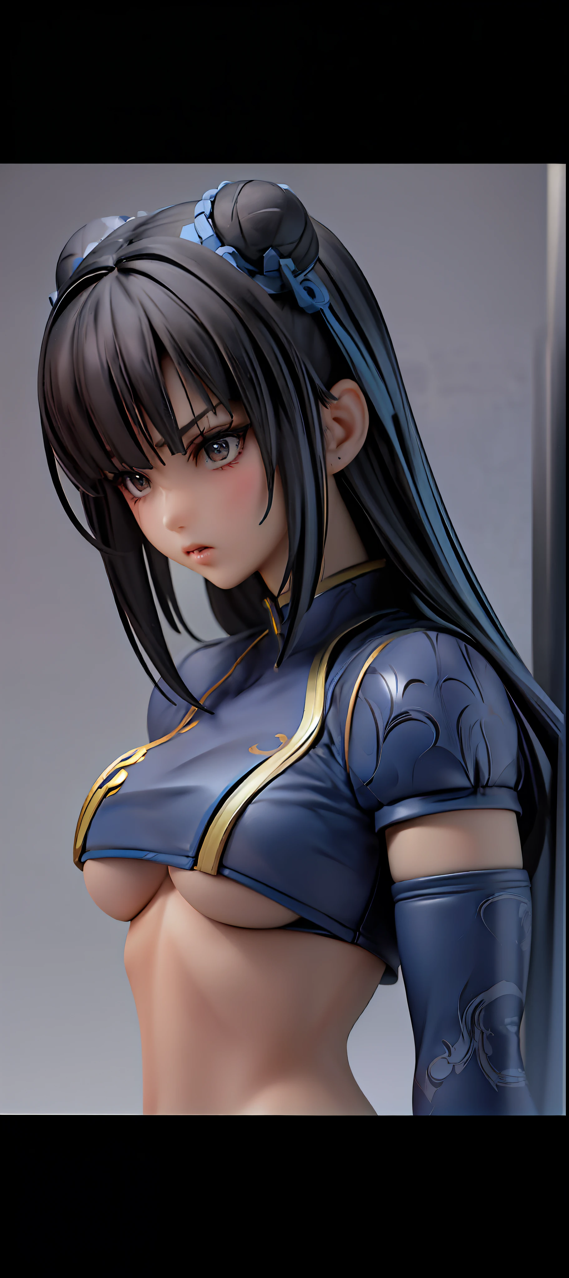 Street Fighter Chunli,Chun- li,Blue clothes,Gold pattern,Two white buns,