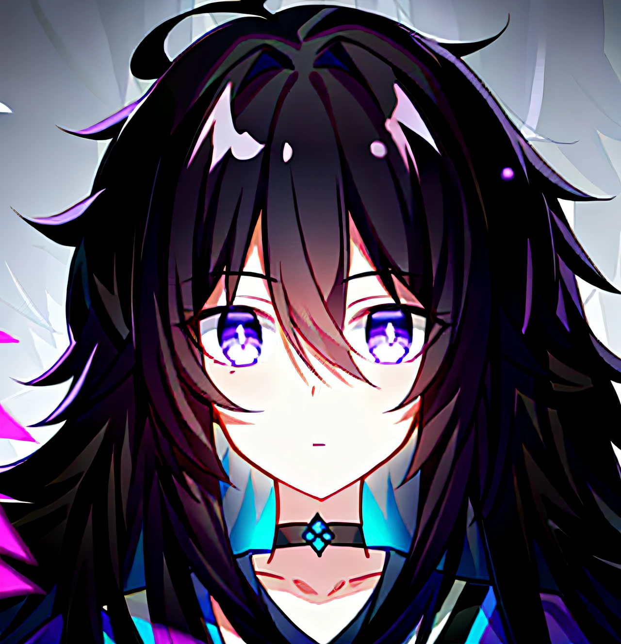 black color hair,Purple-eyed girl,it's lovely,Fluffy hair,Float slightly