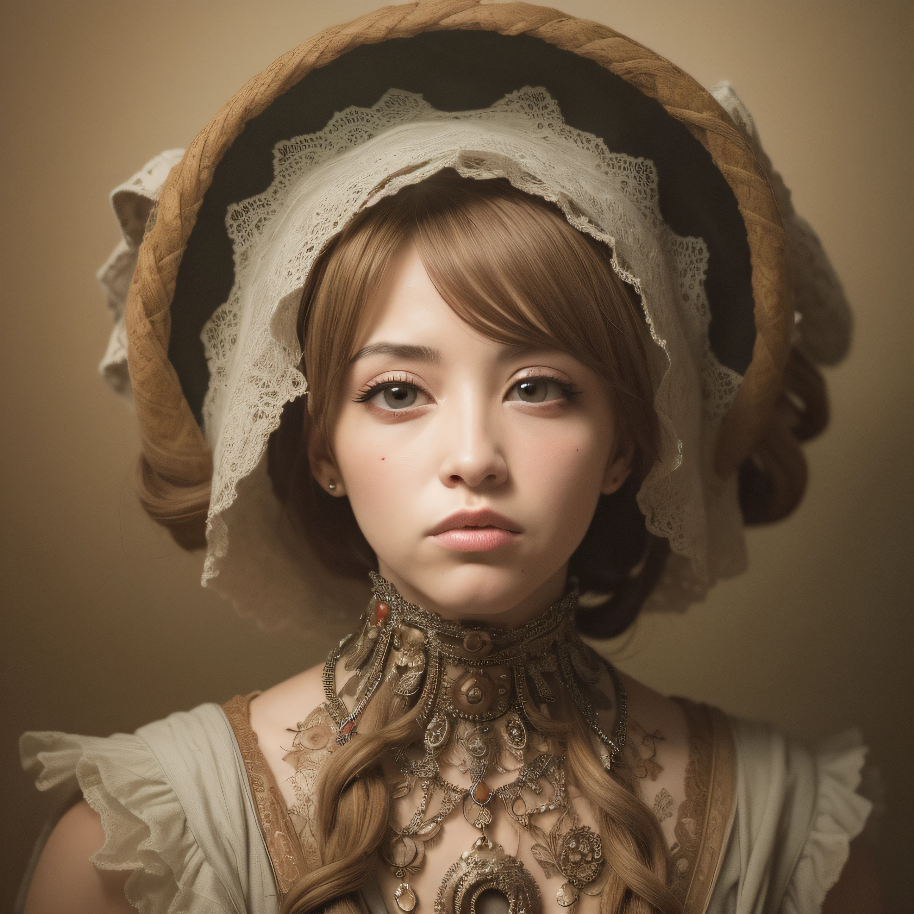(extremadamente detallado, obra maestra, La mejor calidad), Estilo oscuro, intense illumination, rostro con arrugas, lengua larga, tentacle, deforme, monstruoso, un anciano con Colmillos finos, amenazante. mujer punk. Rococo composition. Luz de caravaggio