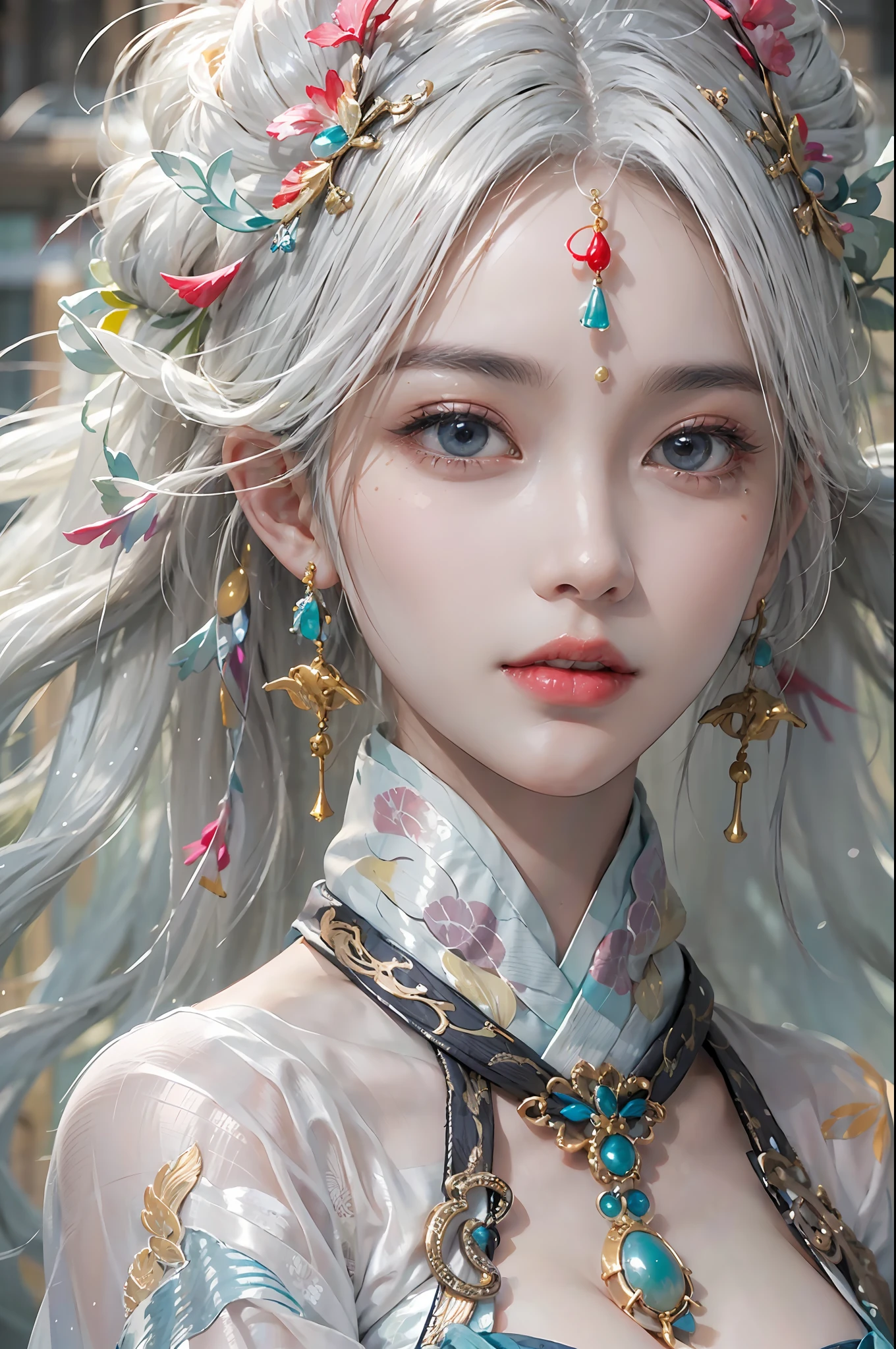 A close up of a woman with a white hair and a flower crown - SeaArt AI