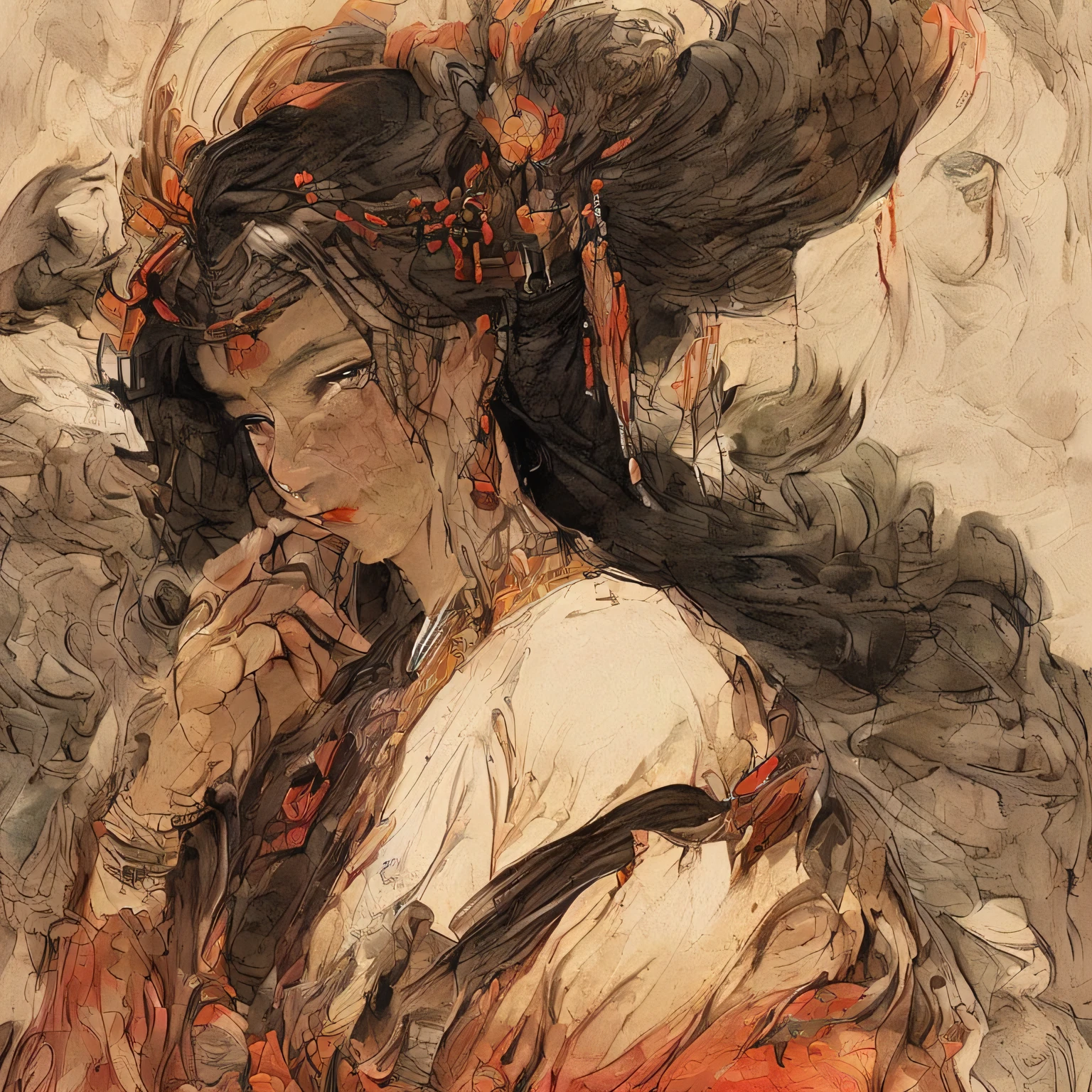 ( (8k:1.27), Best quality at best, tmasterpiece, 超高分辨率:1.2) ink wash style、fanciful、the detail、four seasons --auto