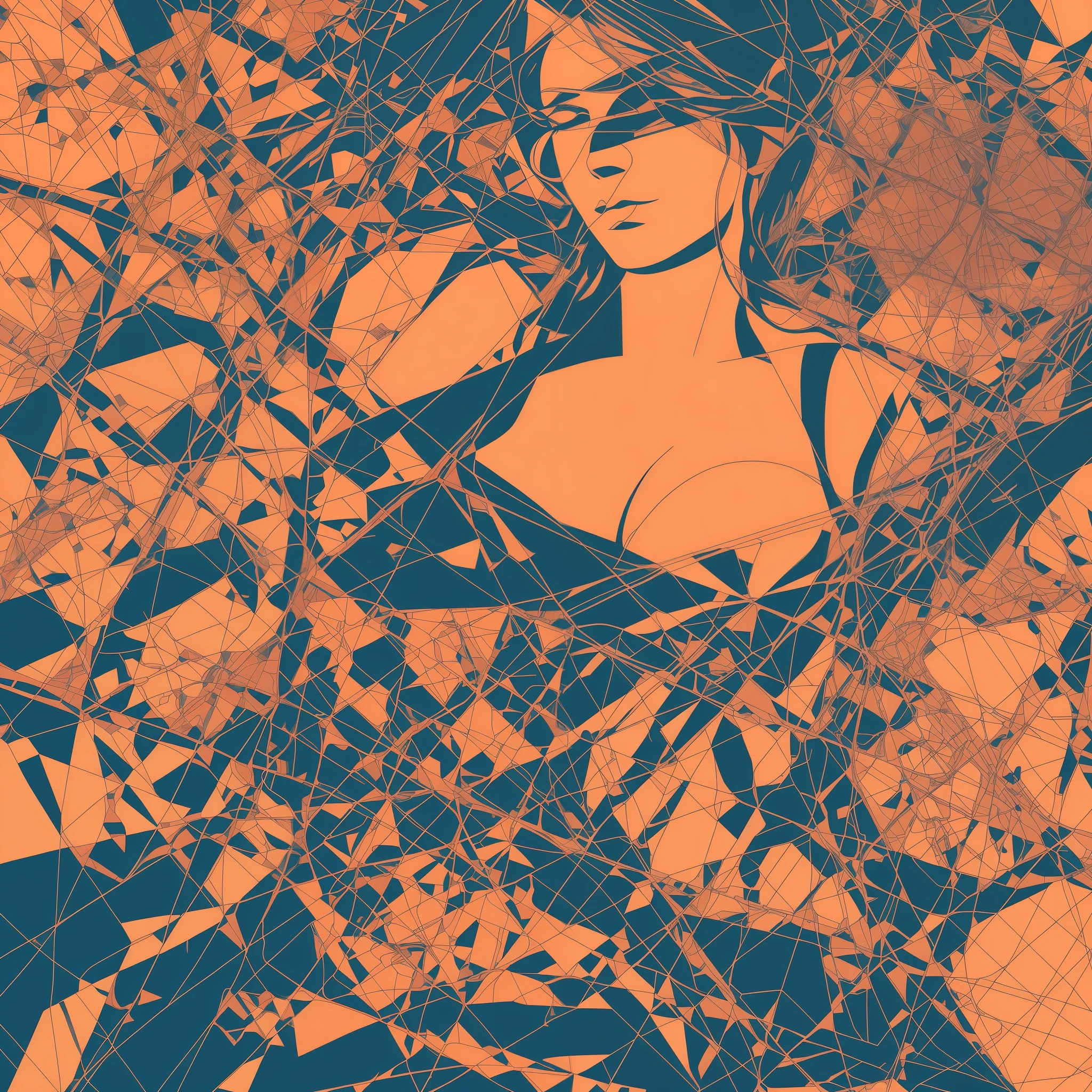 Graphic illustration,River crossing bridge，geometric shapes，closeup cleavage