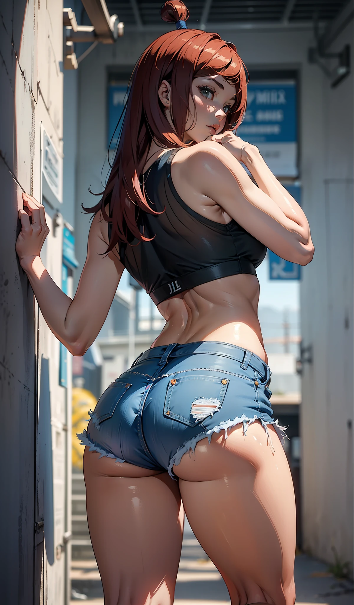 Mei Terumi, muito sensual, com roupas de funkeira Lacoste, Oakley Juliet, brasileira, na cidade do rio de janeiro, Brasil, dancing funk, rebolando, bunda grande, pernas grossas, usando um short jeans extremamente curto, showing a piece of ass, Micro Short Curto, usando uma mini blusa, umbigo com pirsing, sneakers Nike, cabelo comprido, caixa de som JBL no fundo, favela no fundo, periferia no fundo, corpo inteiro, muito realista, extremamente Realista, extremamente sexy, 8k, 8k extremamente detalhado), (um extremamente delicado e bonito), (obra-prima), (melhor qualidade: 1.0), (ultra highres:1.0)