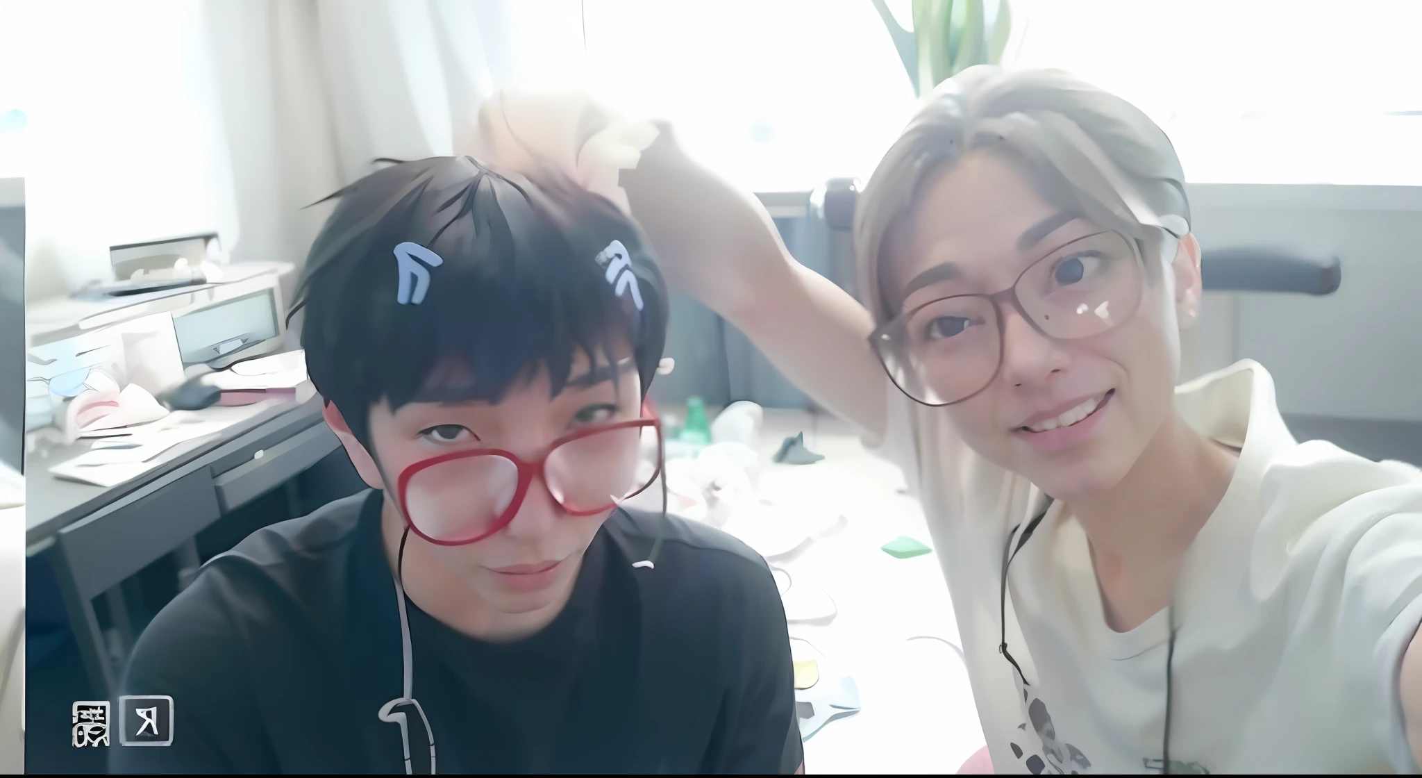 there are two people that are posing for a picture together, KDA和Sam Yang。, Ruan Jia and Fenghua Zhong, yanjun cheng, #overclocking, # overclocking, headshot profile picture, 😭🤮 💔, 🔞🤡, 🍁 Cute, nixeu and sakimichan, low quality video, WLOP and Sakimichan