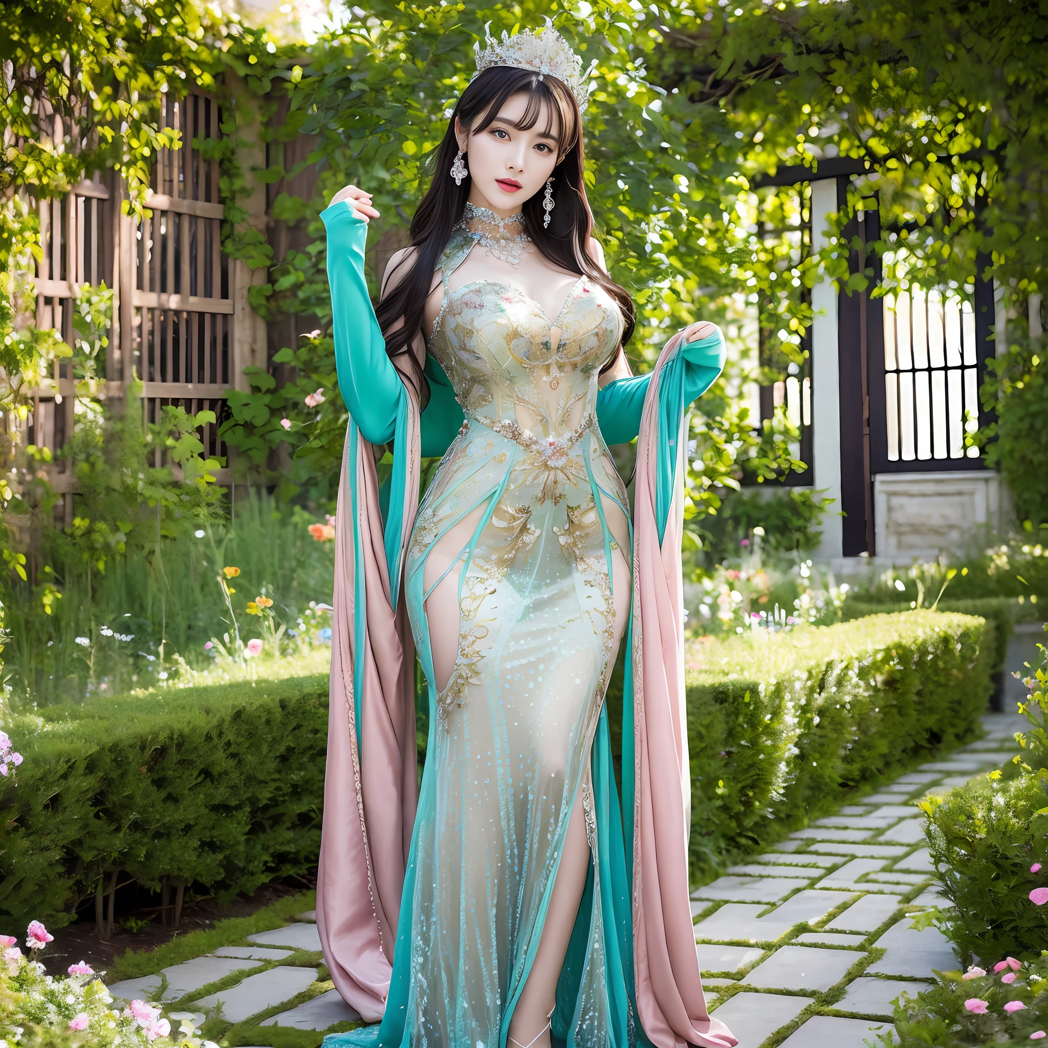 Alafi woman in dress posing in garden, a beautiful fantasy empress, royal elegant pose, ((a beautiful fantasy empress)), beautiful goddess, Oriental Fantasy, goddess of Japan, tall thin beautiful goddess, chinese princess, Sexy Girl, stunning elegant pose, huge stunning goddess shot, gorgeous chinese model, beautiful oriental woman, asian nymph bald goddess, Sexy Pose