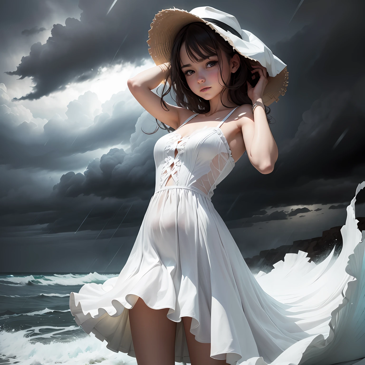 A girl in a white dress in a storm --auto