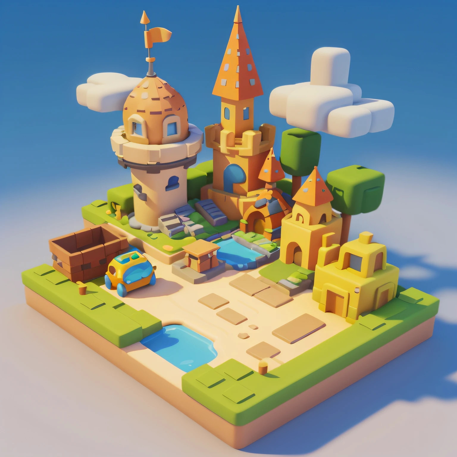 tmasterpiece，Best quality at best，cartoony，3D，sandbox，sky cities