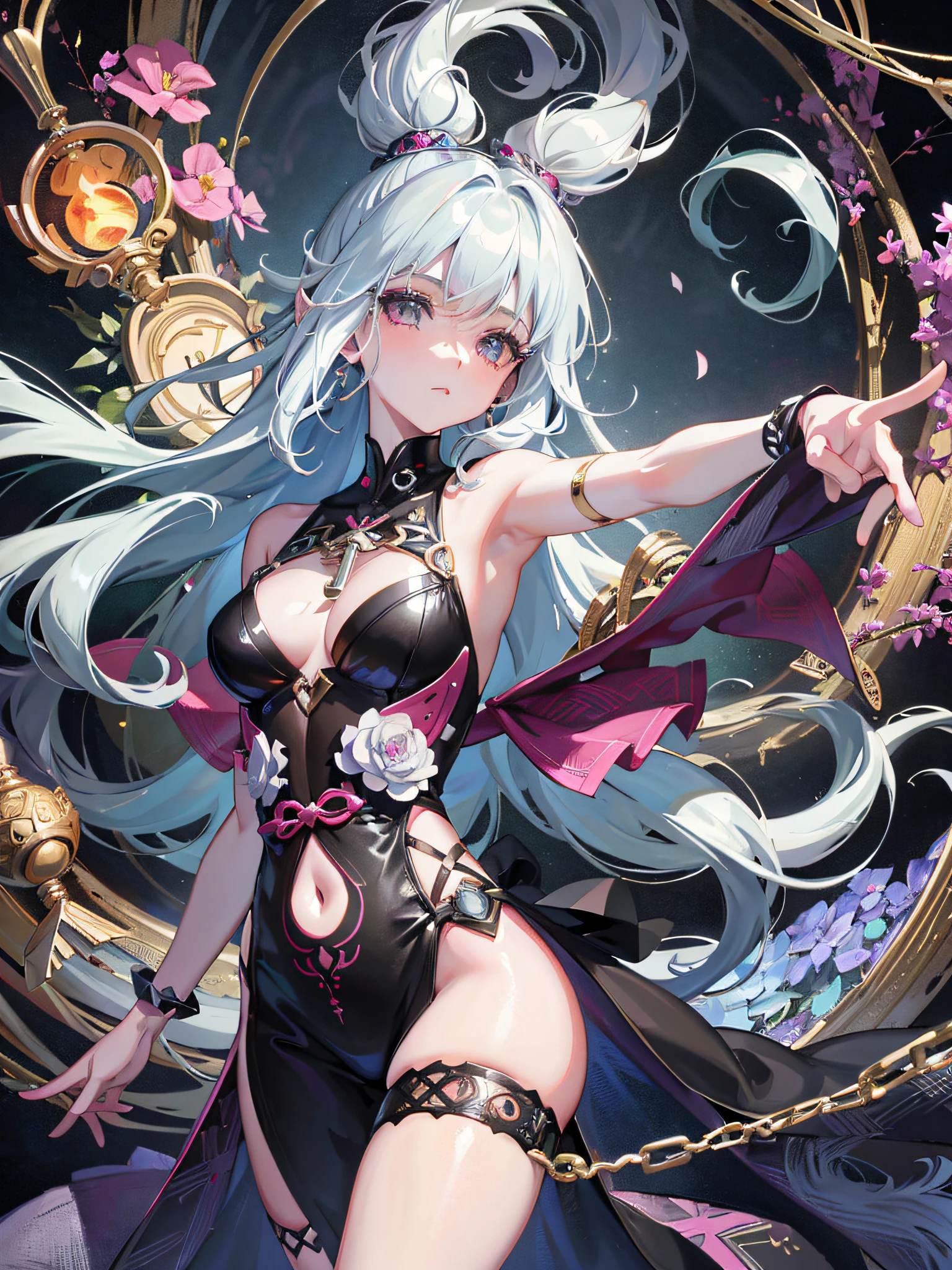 "Anime girl with white hair and black skirt,Carry a magic wand,The key artistic image of Kusart Krenz,Extremely detailed artistic expression,Digital anime style,2.5D CGI artwork,8K high quality details,Best 4K sci-fi anime wallpapers,Exciting anime girl image"