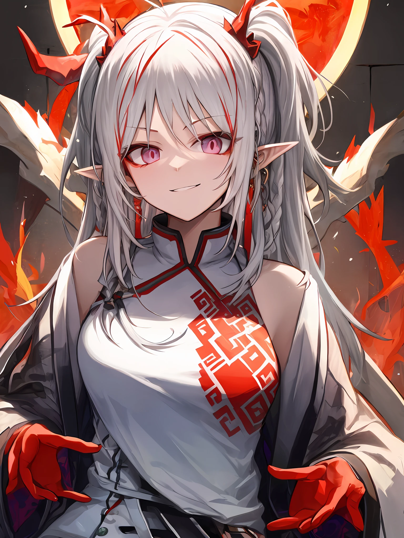 Two-dimensional white hair, a pair of red and white eyes, pointed ears, like the face of an immortal