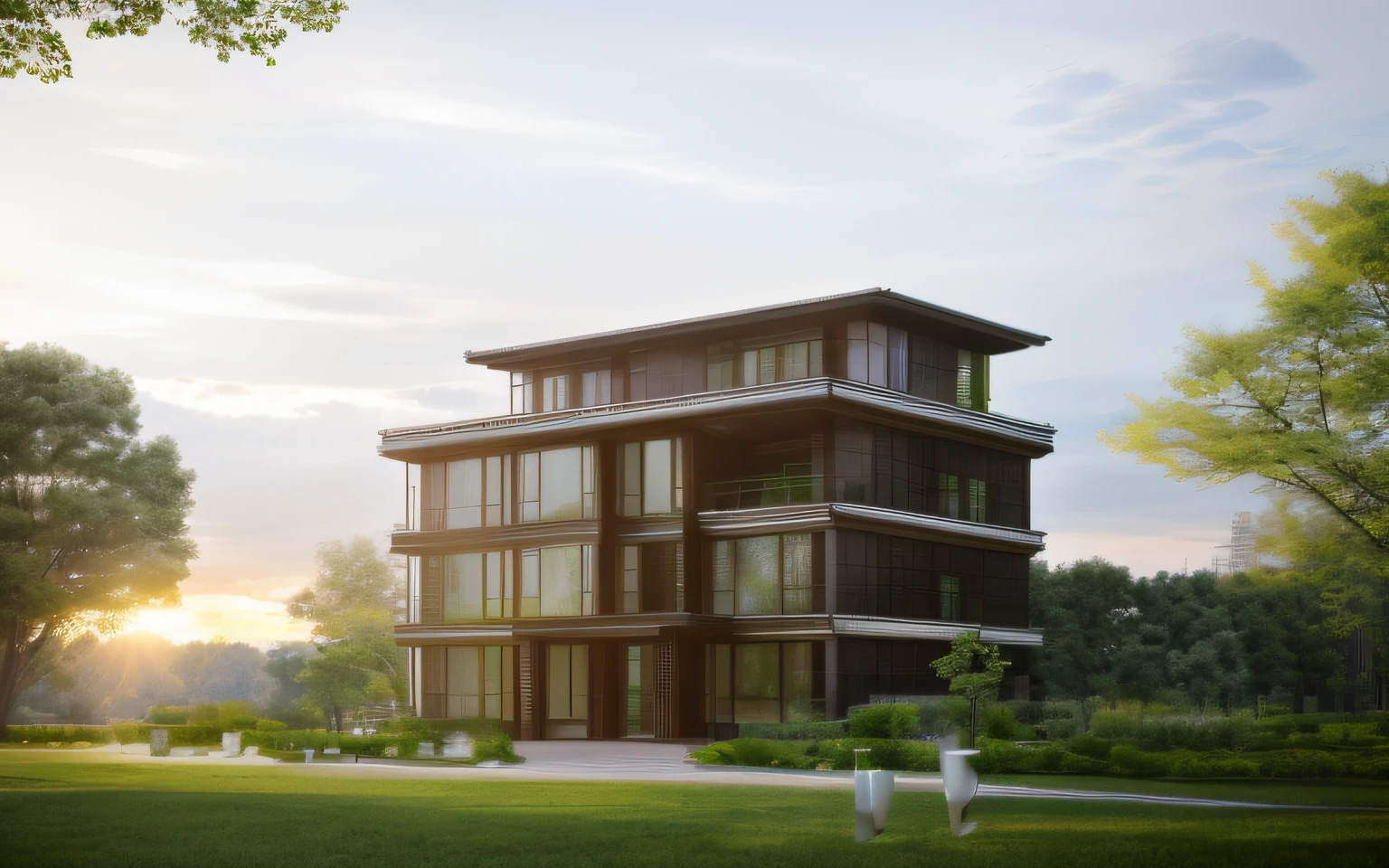 The residence of the world's richest man designed by Mies van der Rohe and Kengo Kuma,Great architectural design, Super mansion with minimalism and naturalism,architectural photography,natural vibe,spring scenery,natural vitality,hyper HD,ultra - detailed,architectural photography,best photograpy,UE5 engine,Frey 6.0 render,Hyper-realistic rendering