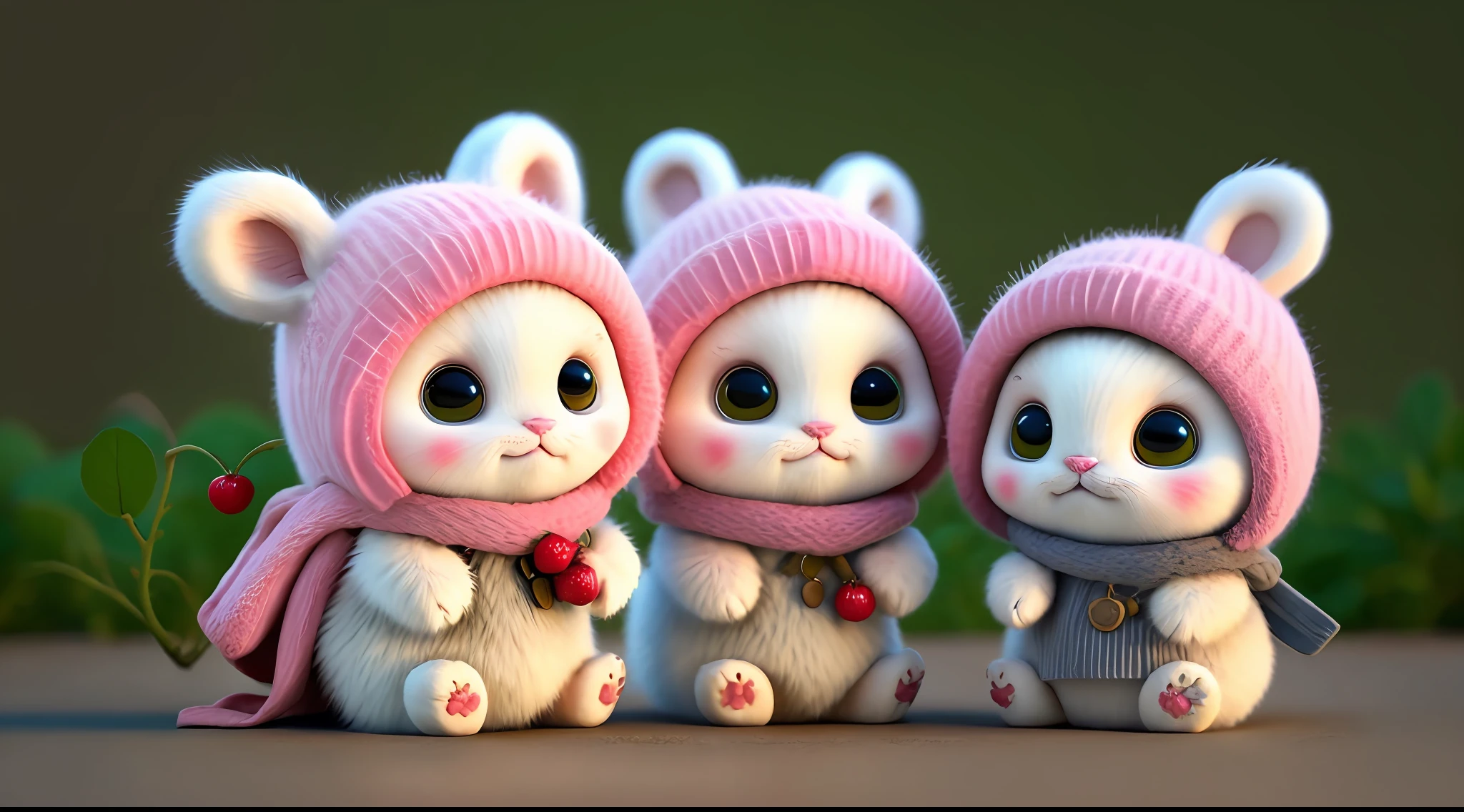 : 3。 Kitten, smooth coat, early childhood, realistic, furry animal, teacup, cute big eyes, blush, cherry, food, fruit, whole body, hat, non-human, strawberry, tomato, watermelon
