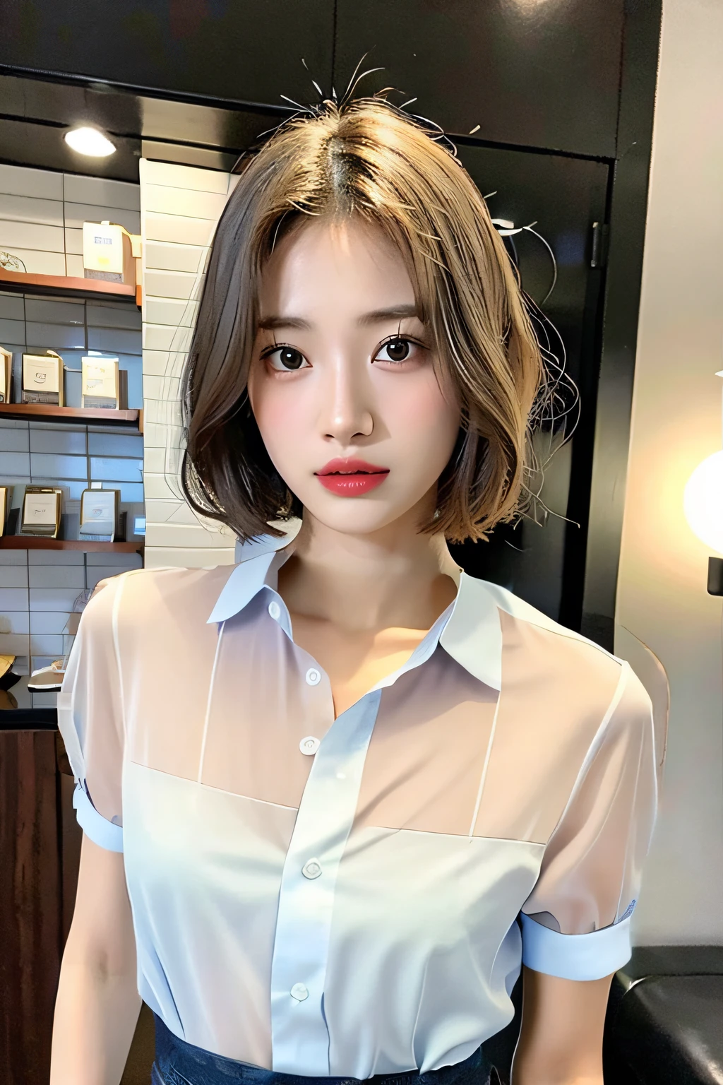 Sheer thin fabric collared shirt