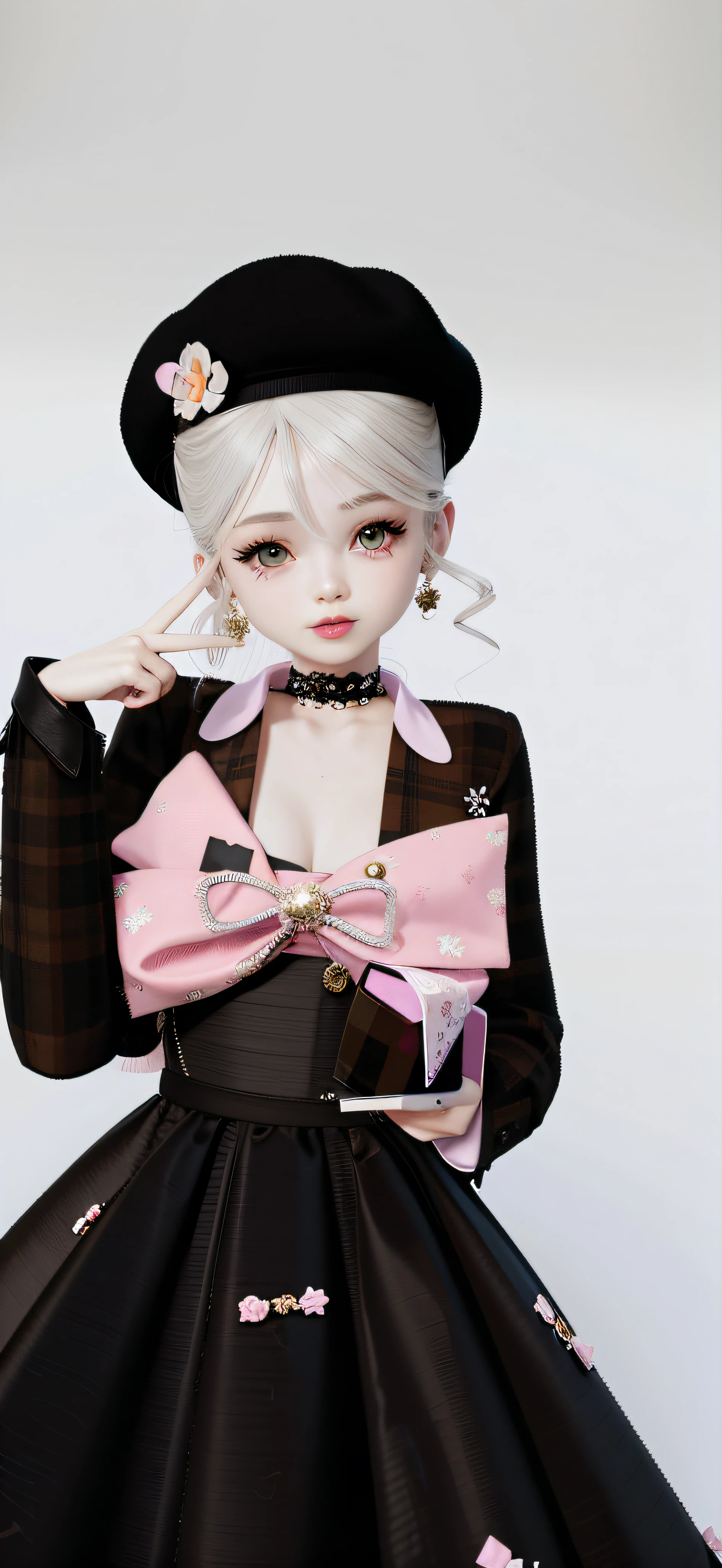 There was a woman in a black dress and hat, SSAO 8 K, ball jointed doll, E-Girl, e - girl, , Guviz, 2 b, 2b, valentine, 🍂 Cute, highly detailed character, render of april, anime styled 3d, dollpunk, in clothes! Highly detailed