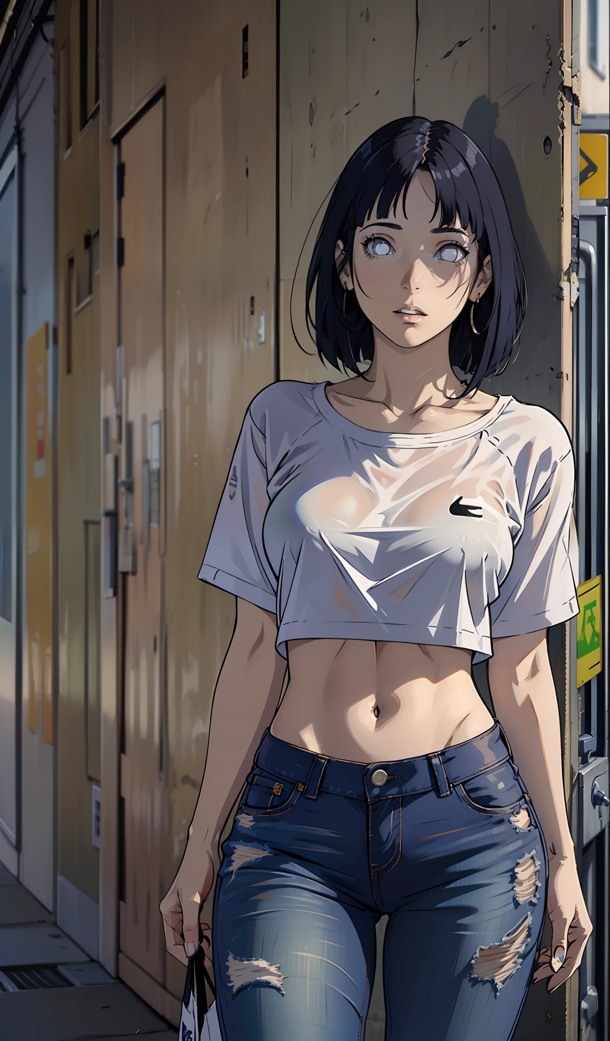 Hinata Hyuga, muito sensual, com roupas de funkeira Lacoste, Oakley Juliet, brasileira, na cidade do rio de janeiro, Brasil, dancing funk, rebolando, bunda grande, pernas grossas, usando um short jeans extremamente curto, showing a piece of ass, Micro Short Curto, usando uma mini blusa, umbigo com pirsing, sneakers Nike, cabelo comprido, caixa de som JBL no fundo, favela no fundo, periferia no fundo, corpo inteiro, muito realista, extremamente Realista, extremamente sexy, 8k, 8k extremamente detalhado), (um extremamente delicado e bonito), (obra-prima), (melhor qualidade: 1.0), (ultra highres:1.0)