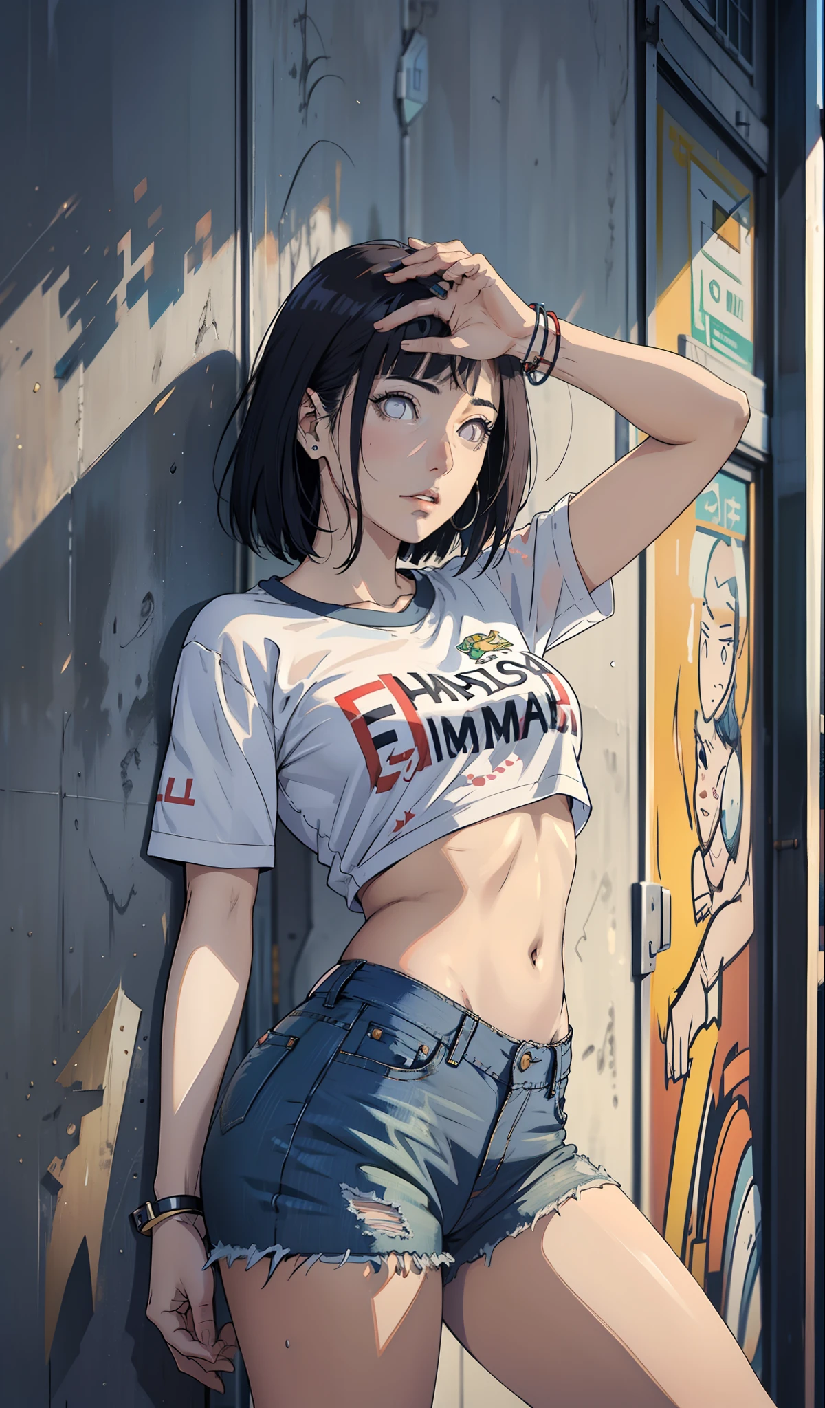 Hinata Hyuga, muito sensual, com roupas de funkeira Lacoste, Oakley Juliet, brasileira, na cidade do rio de janeiro, Brasil, dancing funk, rebolando, bunda grande, pernas grossas, usando um short jeans extremamente curto, showing a piece of ass, Micro Short Curto, usando uma mini blusa, umbigo com pirsing, sneakers Nike, cabelo comprido, caixa de som JBL no fundo, favela no fundo, periferia no fundo, corpo inteiro, muito realista, extremamente Realista, extremamente sexy, 8k, 8k extremamente detalhado), (um extremamente delicado e bonito), (obra-prima), (melhor qualidade: 1.0), (ultra highres:1.0)