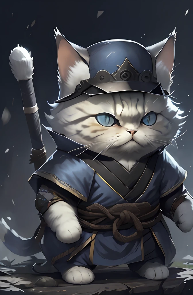 A close up of a cat dressed in a samurai outfit - SeaArt AI