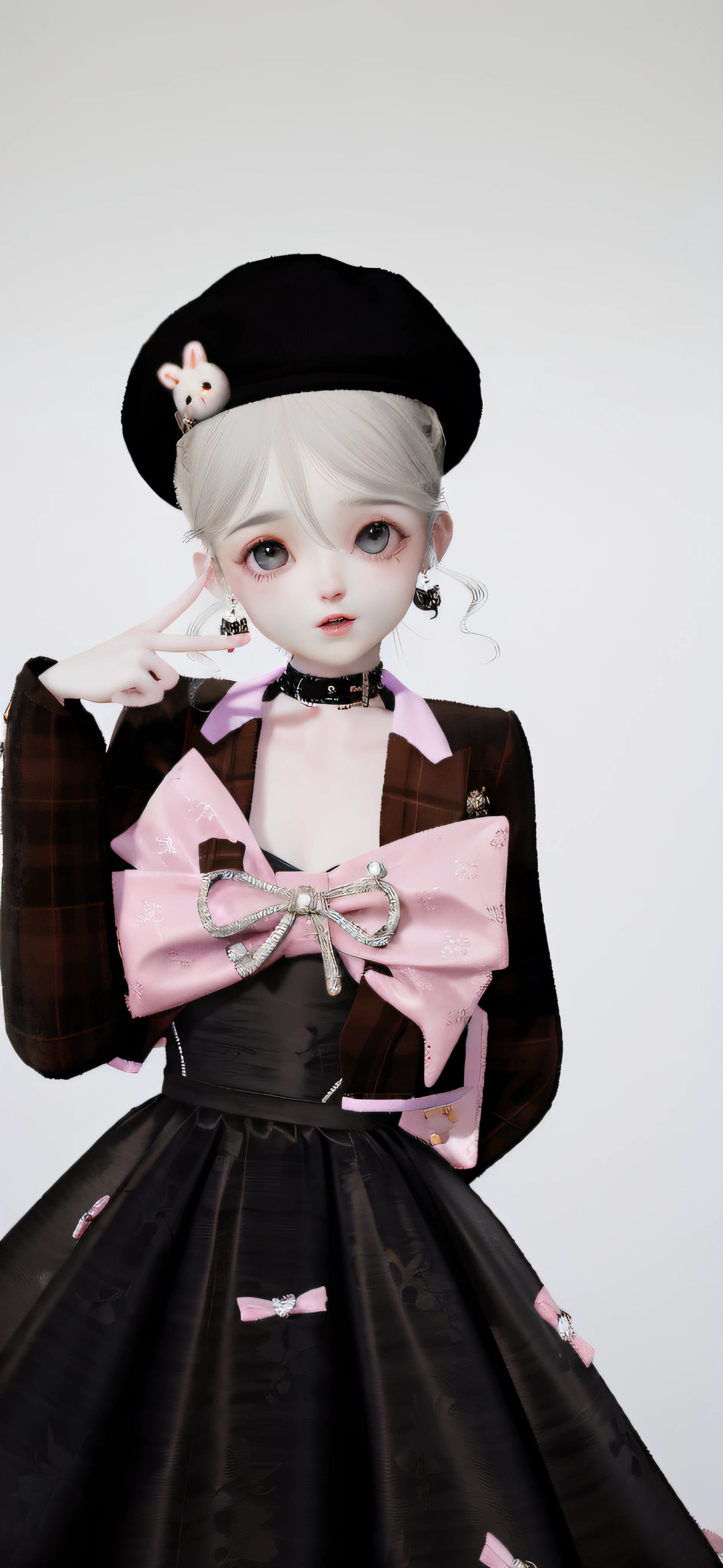 There was a woman in a black dress and hat, SSAO 8 K, ball jointed doll, E-Girl, e - girl, , Guviz, 2 b, 2b, valentine, 🍂 Cute, highly detailed character, render of april, anime styled 3d, dollpunk, in clothes! Highly detailed