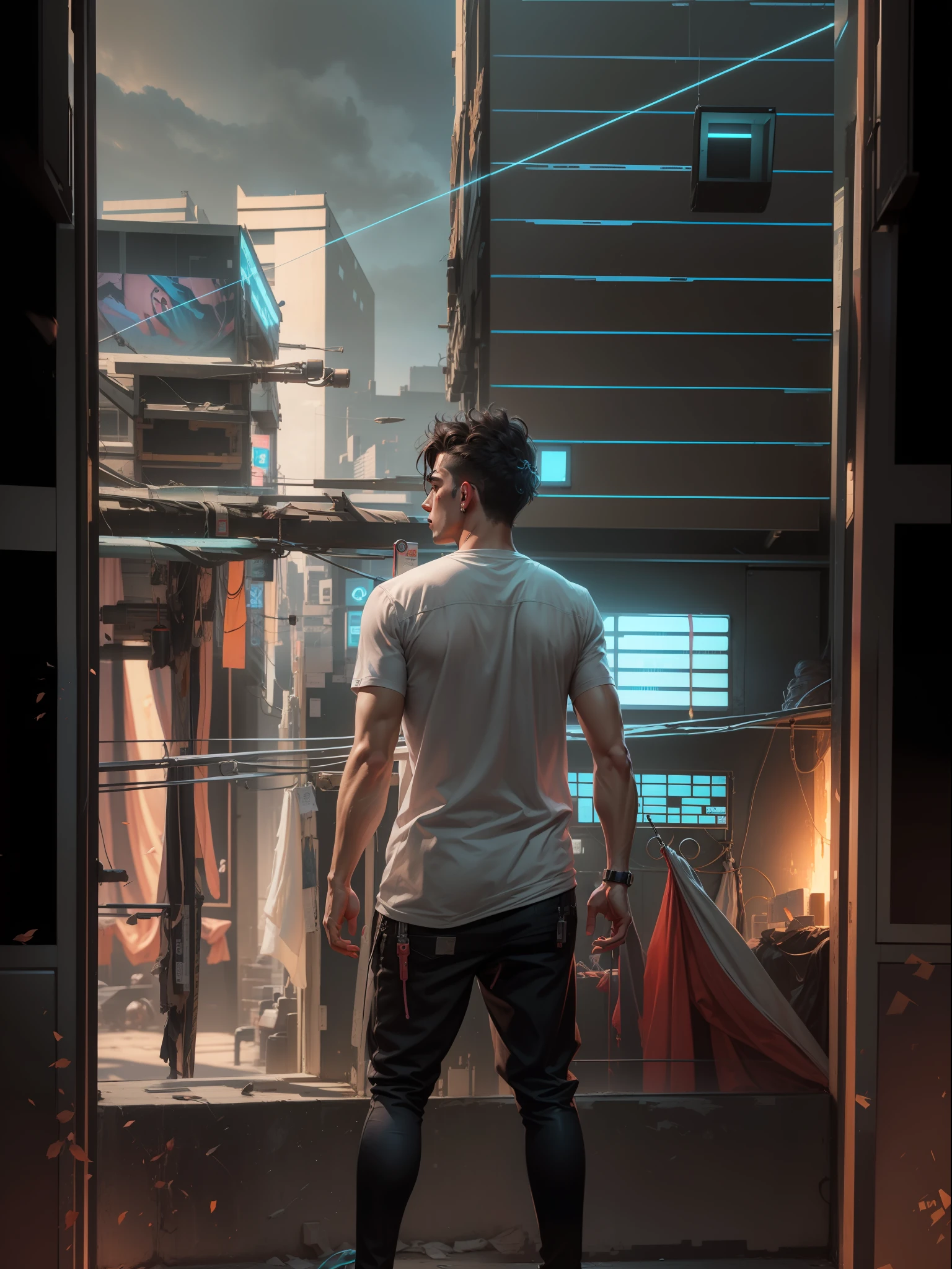 Change background cyberpunk handsome boy, realistic face, 8k, ultra realistic