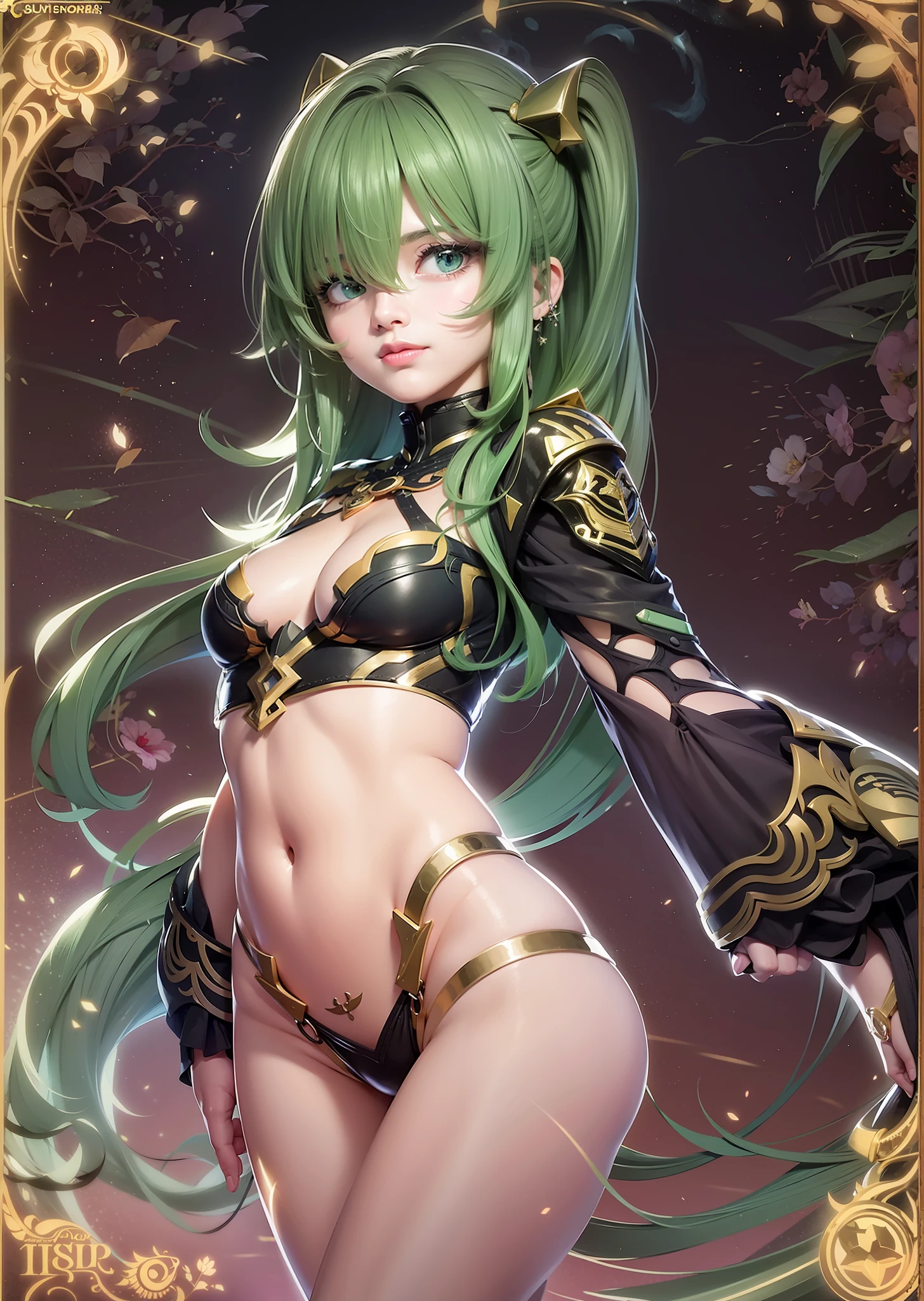 hyper realstic photo、a picture、Realistic green eyes、Realistic green hair、Realistic Woman