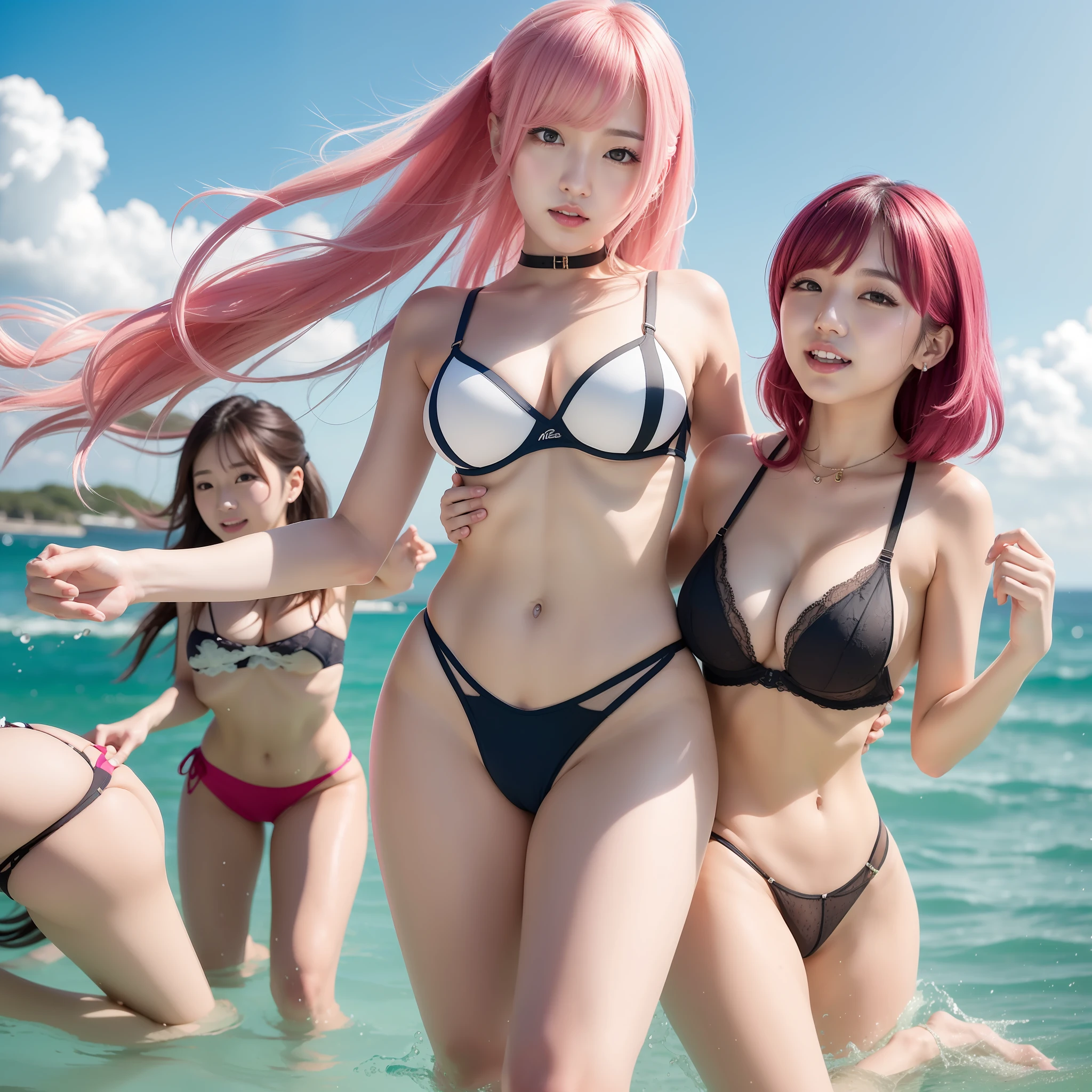 韓国アイドル、In the sea、pinkhair、Sheer Bra、Colossal tits、Gorgeous lower body、Jumping、reefs、Opening legs、straight haired、Long hair that extends to the waist