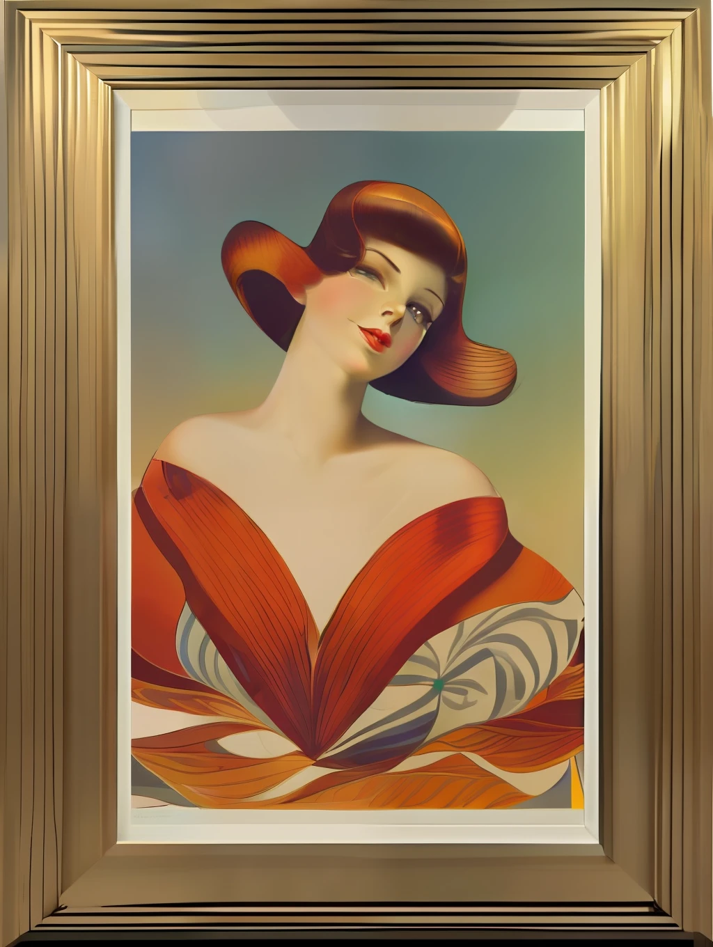 (Masterpiece) portrait of an Insanely gorgeous art-deco sophisticated lady, hyperdetailed, in the style of Ted Withers and Alberto Vargas