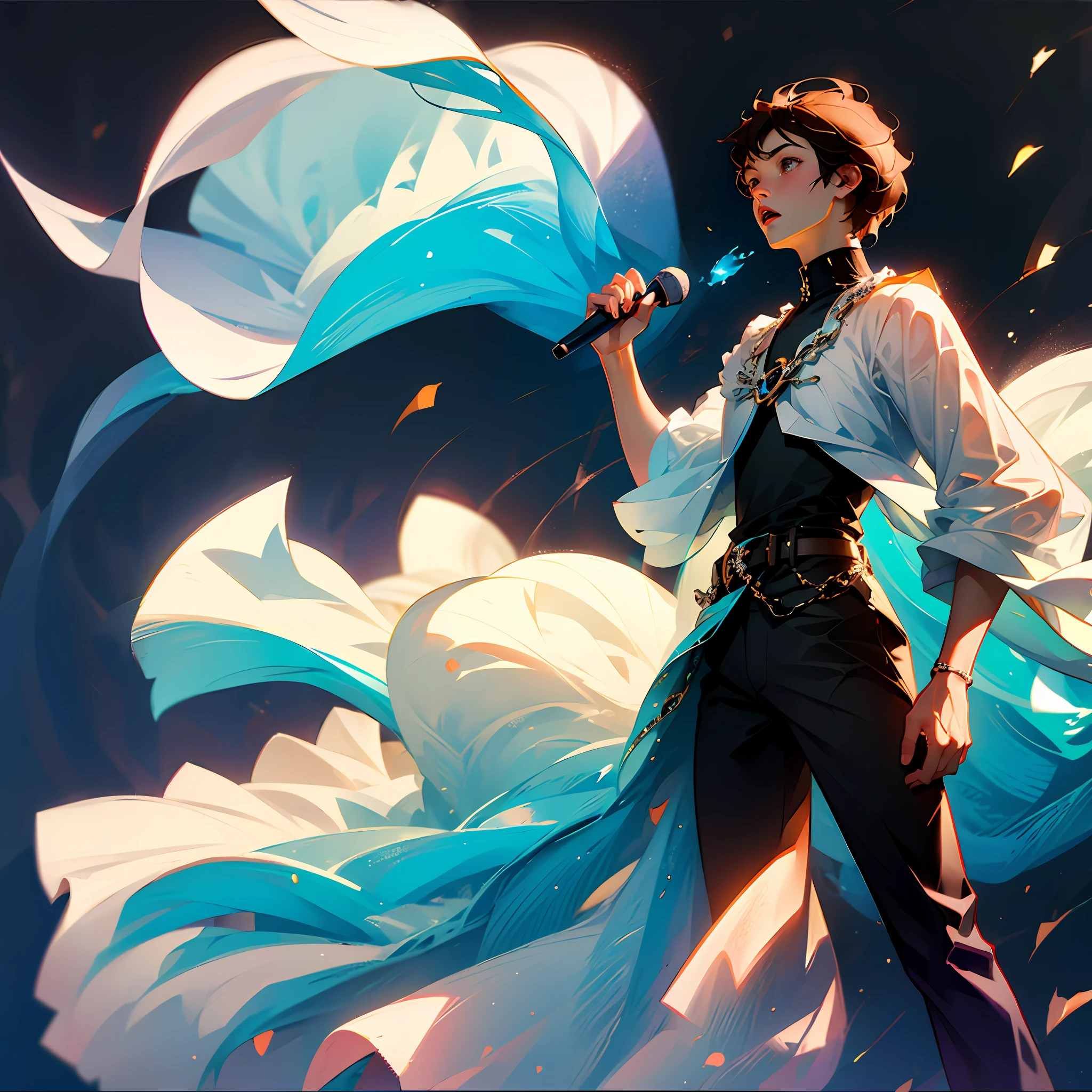 Masterpiece, best quality, singing, young man, style of Shinkai Makoto --auto