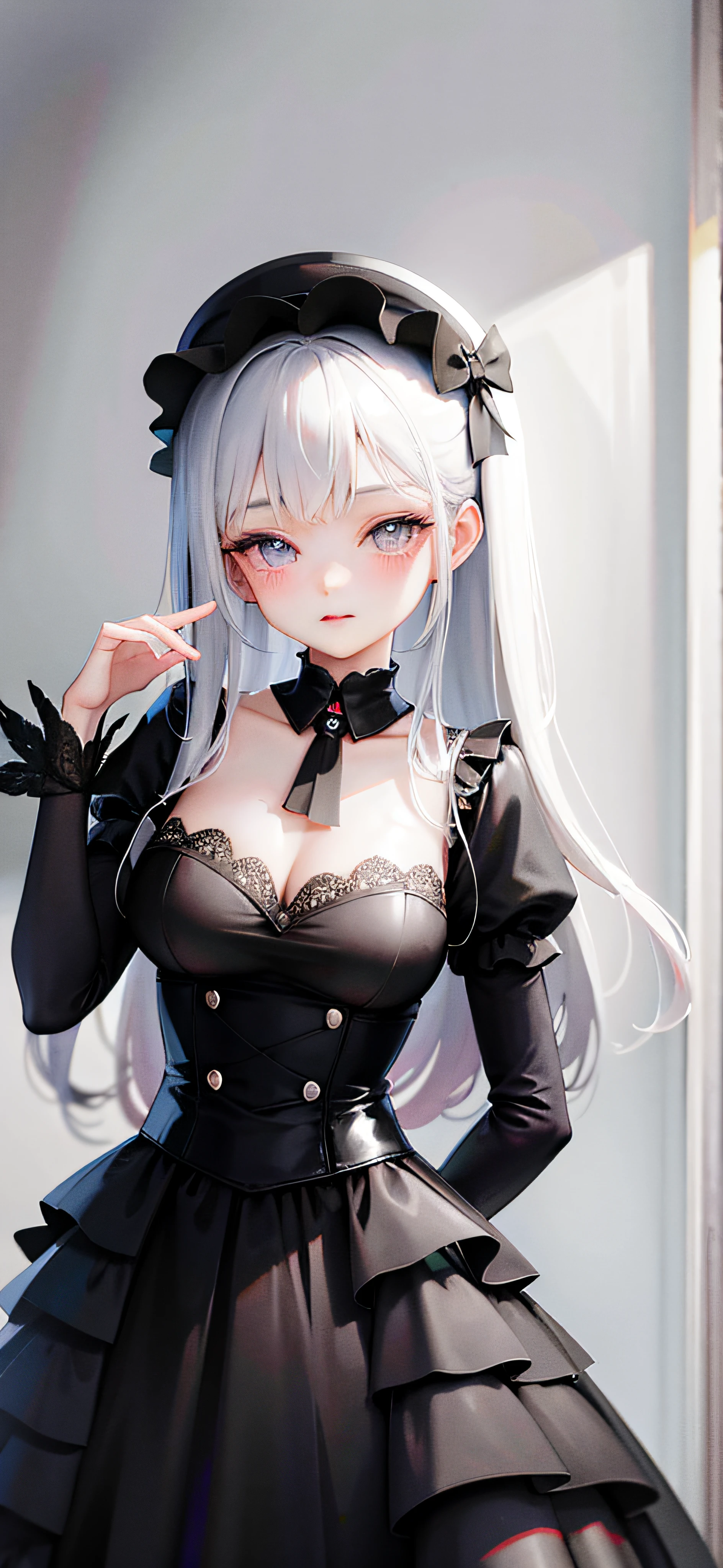 There was a woman in a black dress and hat, SSAO 8 K, ball jointed doll, E-Girl, e - girl, Loli, Guviz, 2 b, 2b, valentine, 🍂 Cute, highly detailed character, render of april, anime styled 3d, dollpunk, in clothes! Highly detailed