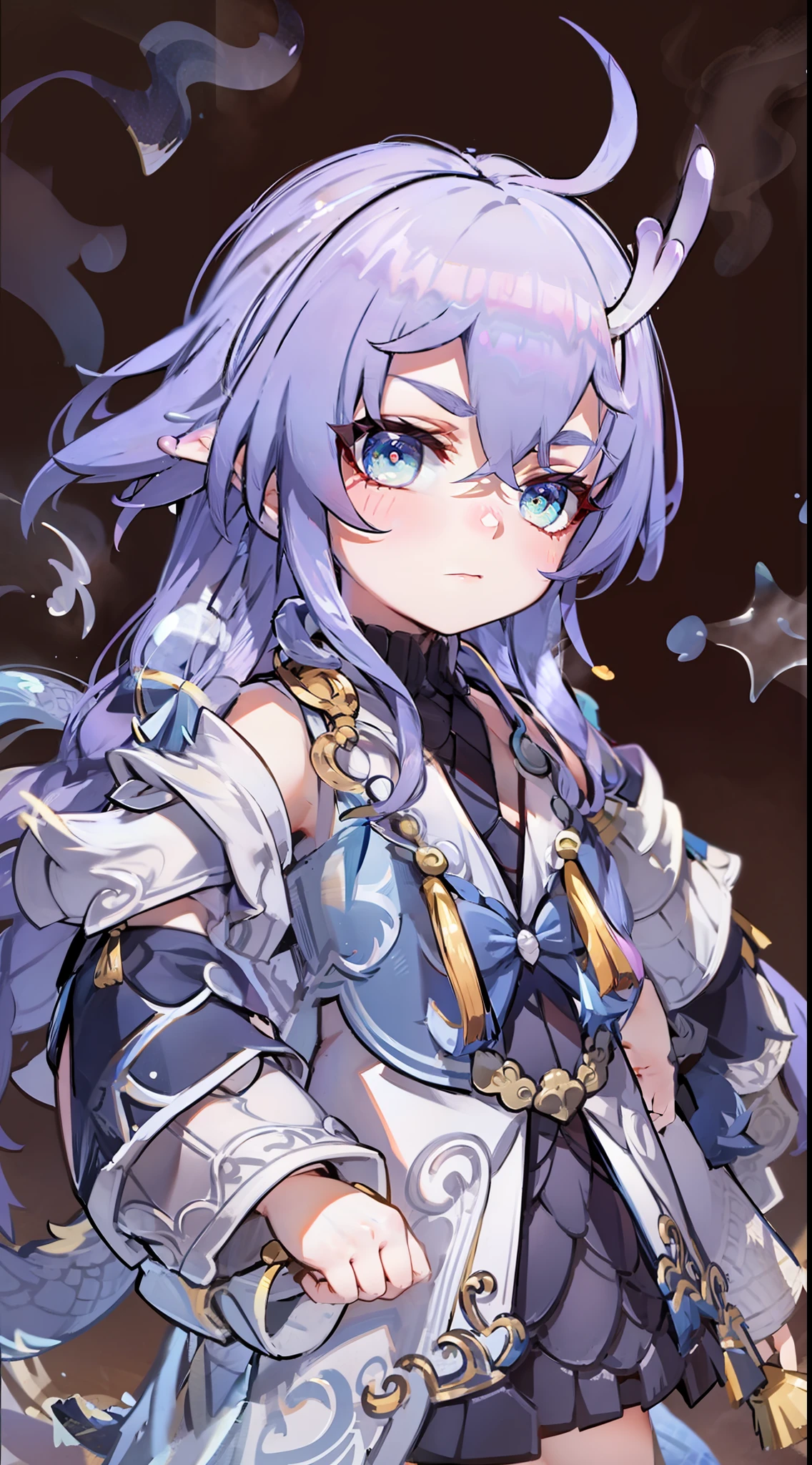 blue hairs,Blue dragon horn,teens girl,long white robe