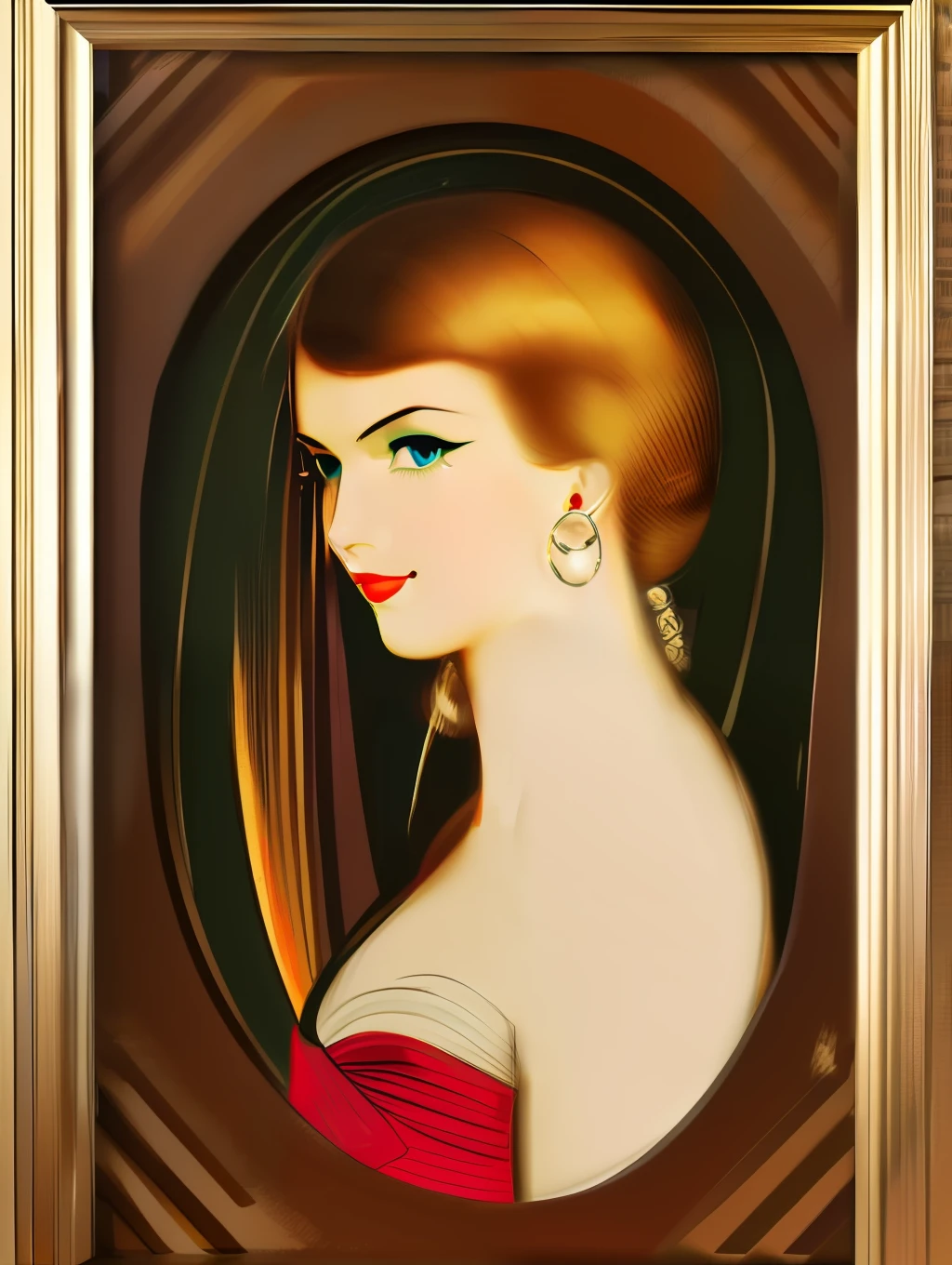 (Masterpiece) portrait of an Insanely gorgeous and sophisticated beautiful woman, art-deco, sophisticated, hyperdetailed, in the style of Ted Withers and Alberto Vargas