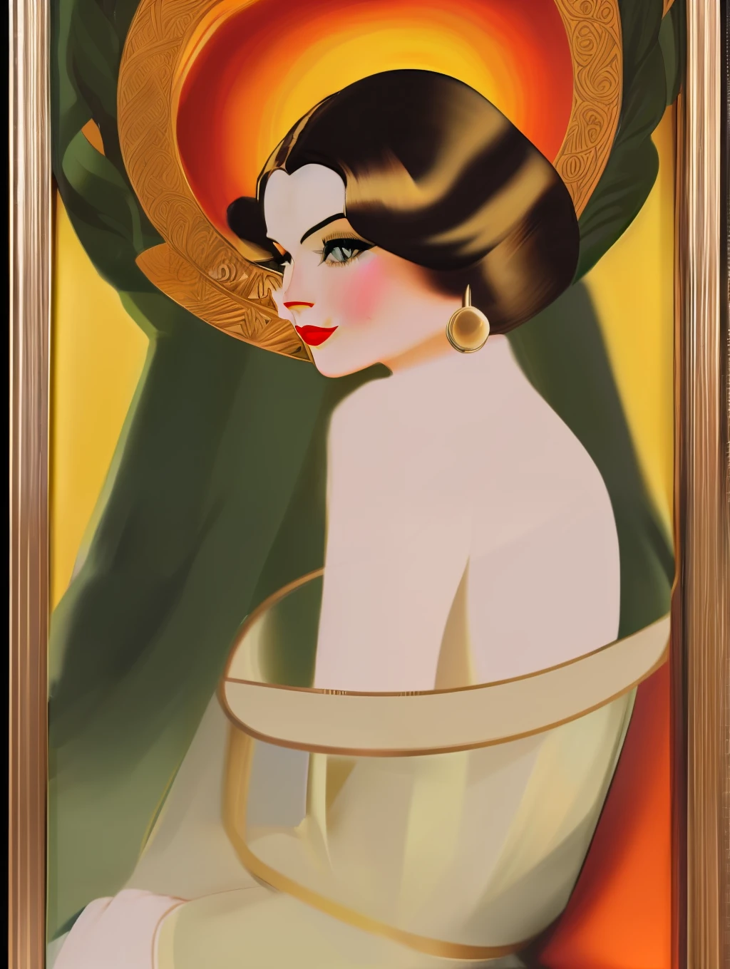 (Masterpiece) portrait of an Insanely gorgeous and sophisticated beautiful woman, art-deco, sophisticated, hyperdetailed, in the style of Ted Withers and Alberto Vargas
