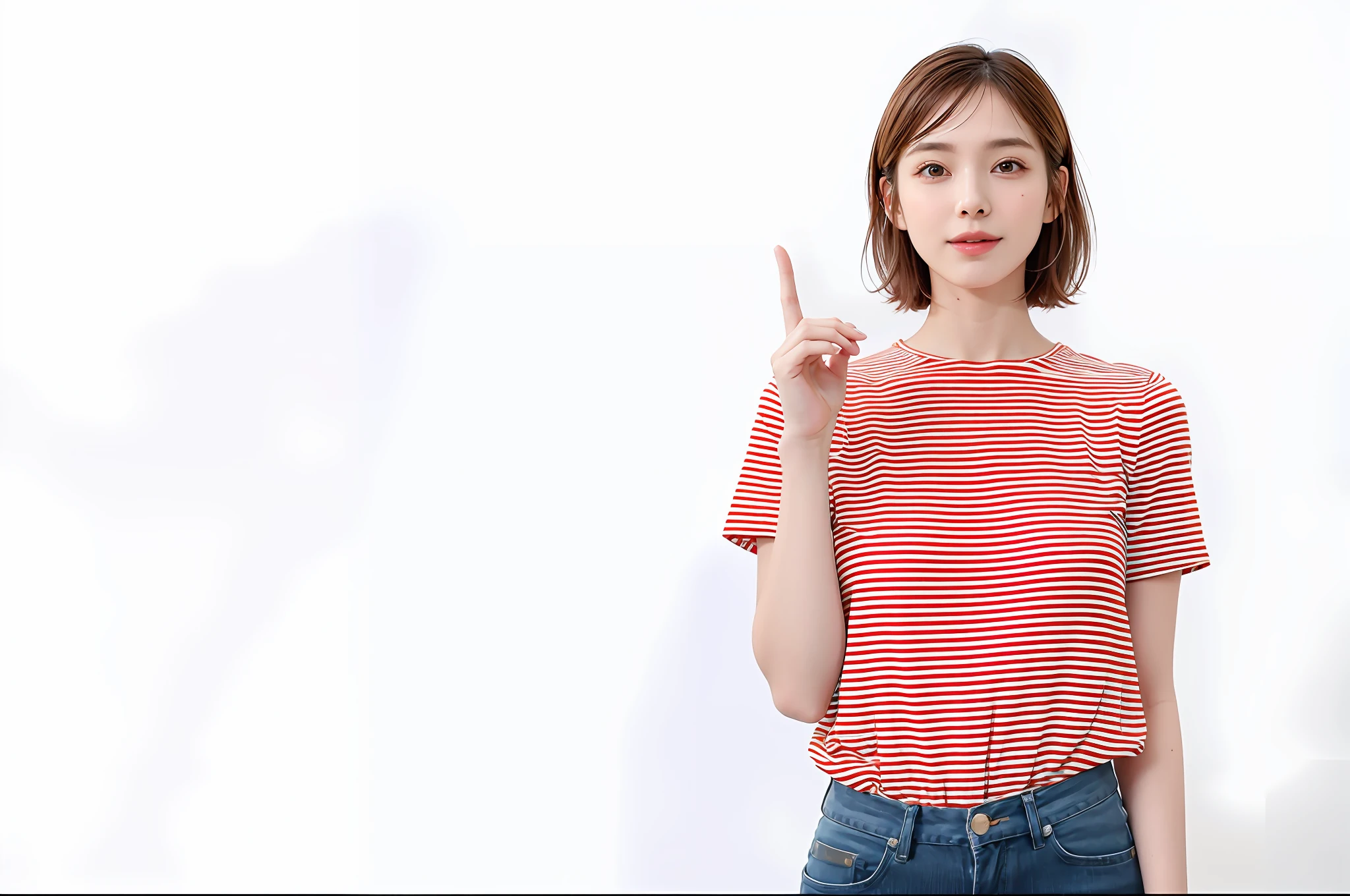 ((masterpiece, top quality, high definition)), 1 girl, (photorealistic: 1.4), solo, white background, snow-white background, mouth closed, happy smile, happy smile, pretty black hair, short hair, big eyes, clear double eyelids, eyelashes, ears out, long neck, long neck, absolute area, ((face close-up)), (drawing all head, shoulders), 19 years old, Attractive proportions, shiny skin, clean collarbone, golden ratio face, perfect face, teardrop mole, mole on chest, bangs, clean bangs, beautiful bangs, lip gloss, thin lips, fair skin, naked, big breasts, small face, small face, head all drawn, shoulders all drawn, staring at the camera slightly downwards