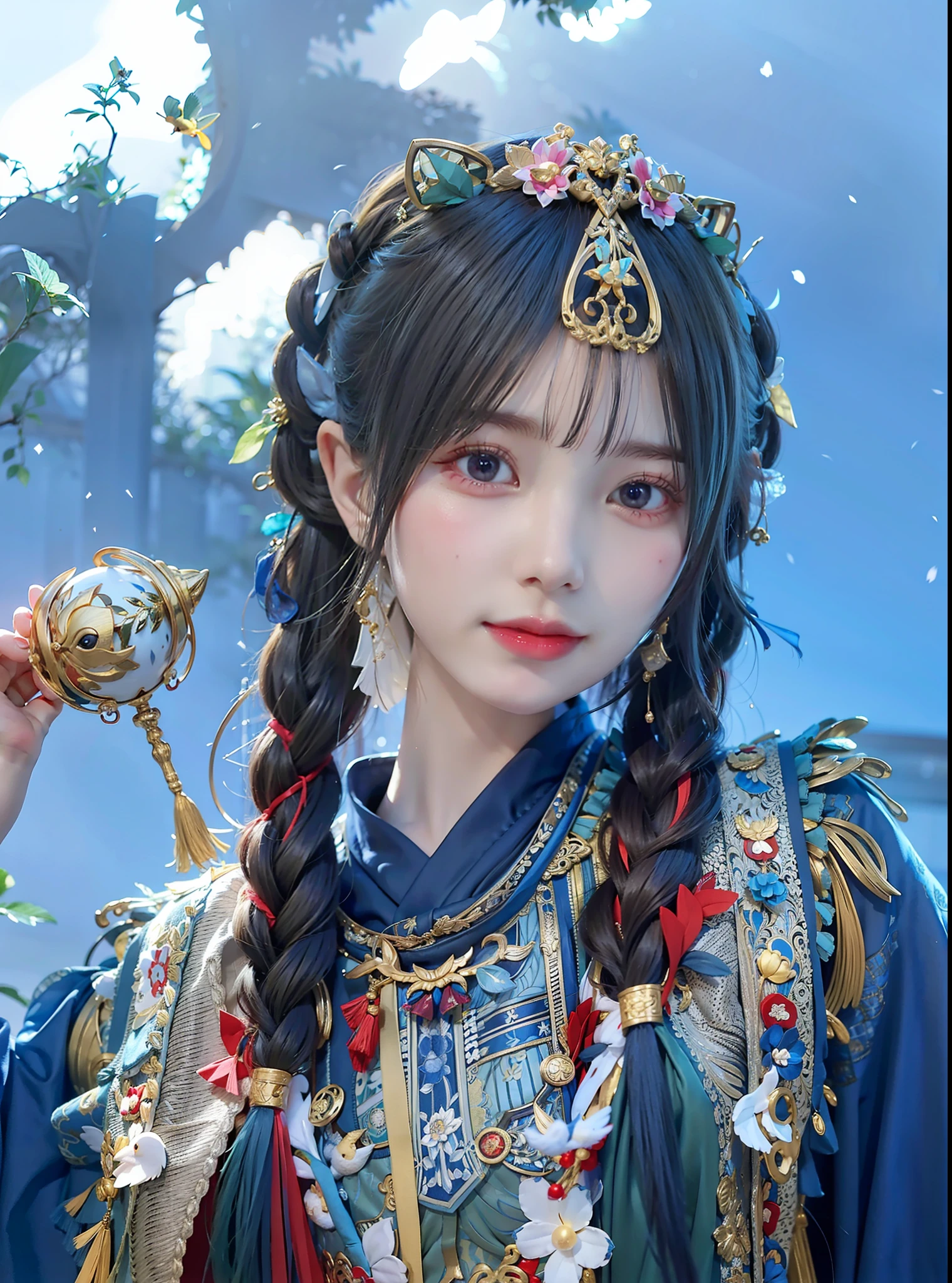 Allard woman in blue dress,A bird in his hand, Aesthetic!!!!!! female elf, Traditional beauty, a young woman as genghis khan, Palace , A girl in Hanfu, 8K)), kanliu666, ulzzangs, Chinese girl, a beautiful fantasy empress, dilraba dilmurat, traditional garb