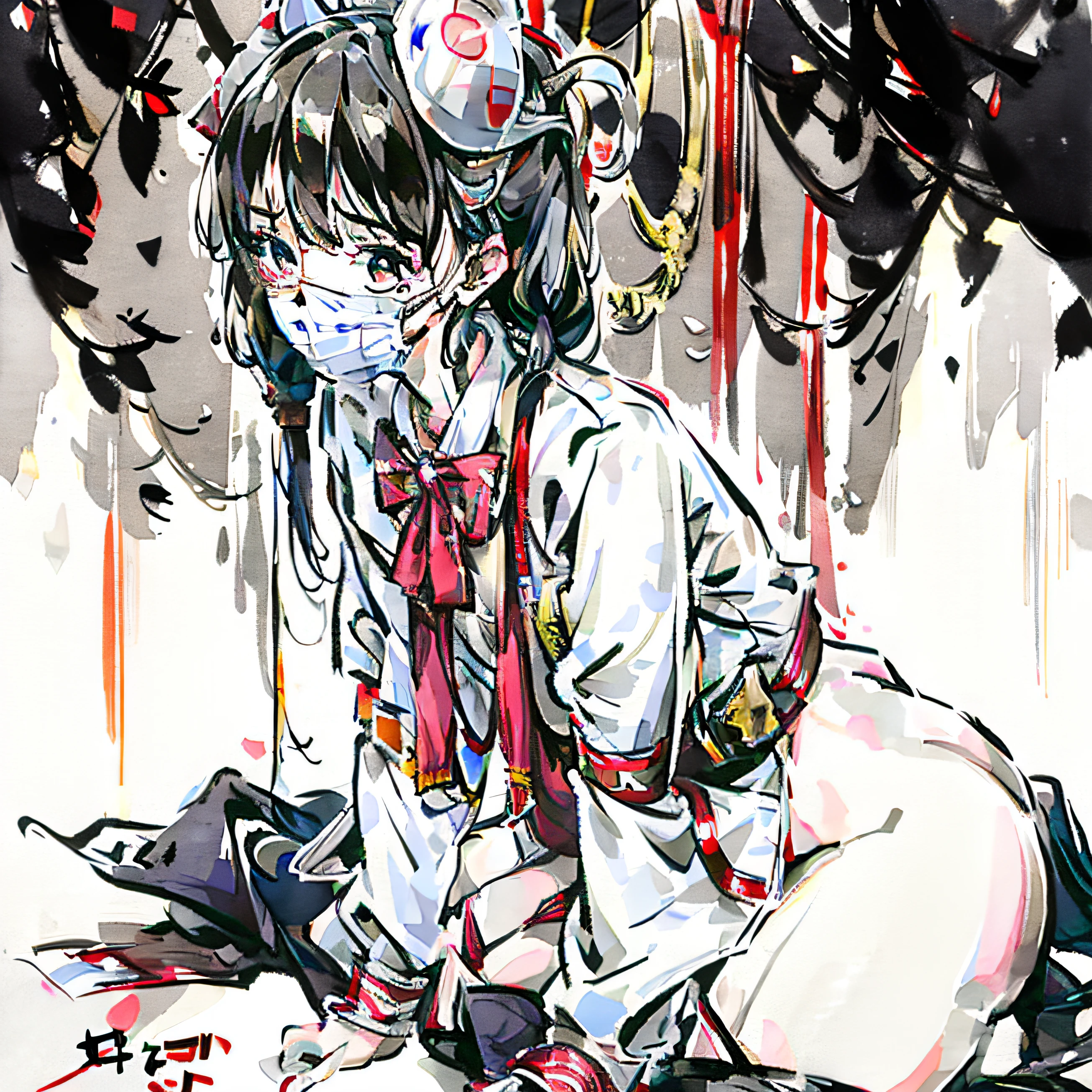 female nurse, torn nurse set, kidnapped, crying, perfect body shape, no underwear, mask on, kneeling on the ground, begging