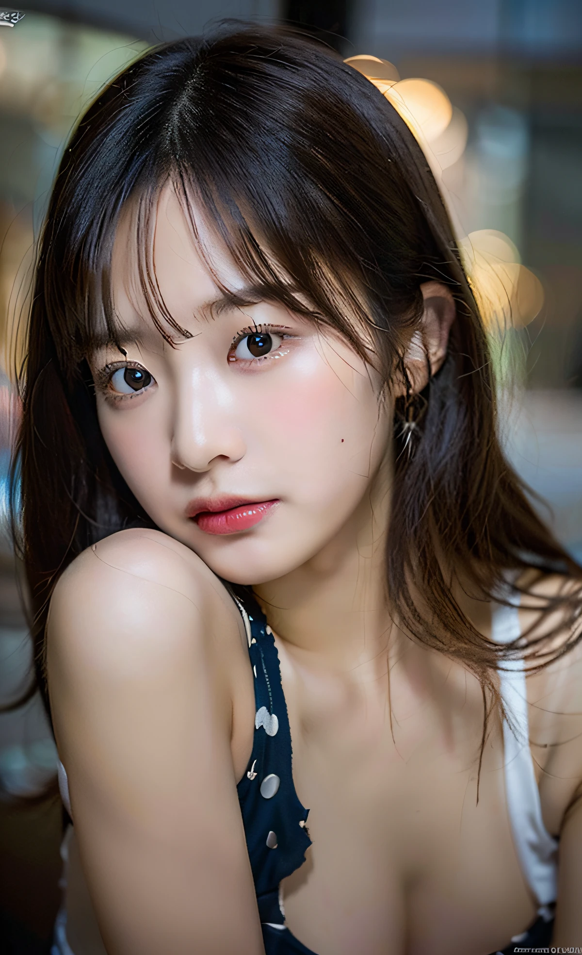 8K,超A high resolution ,Professional Lighting ,(photographrealistic: 1.1) ,Detailed face ,Beautuful Women ,cleavage of the breast ,(tits out:1.1) ,a ,dark backgrounds ,by Man Ray ,