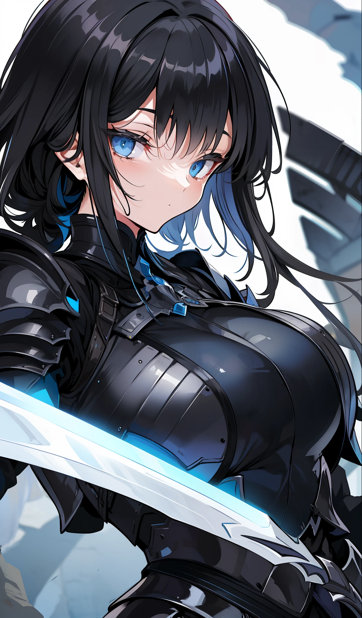 illustratio、(top-quality)、(((​masterpiece)))、(Hi-Res)、Original、(Solo Girl)、A sexy、Thick、Big body、Close up portrait of a person in costume of a knight with a sword, Dark Souls Armor Concept, Flowing robes and leather armor, Dark Armor, pale black armor, Armor and robes, Honor for Character Concept Art, Concept Armor, Medieval concept art, concept art of a warrior, Black Armor, Black Iron Armor, Gray armor, sharp edged black armor, Black Armor