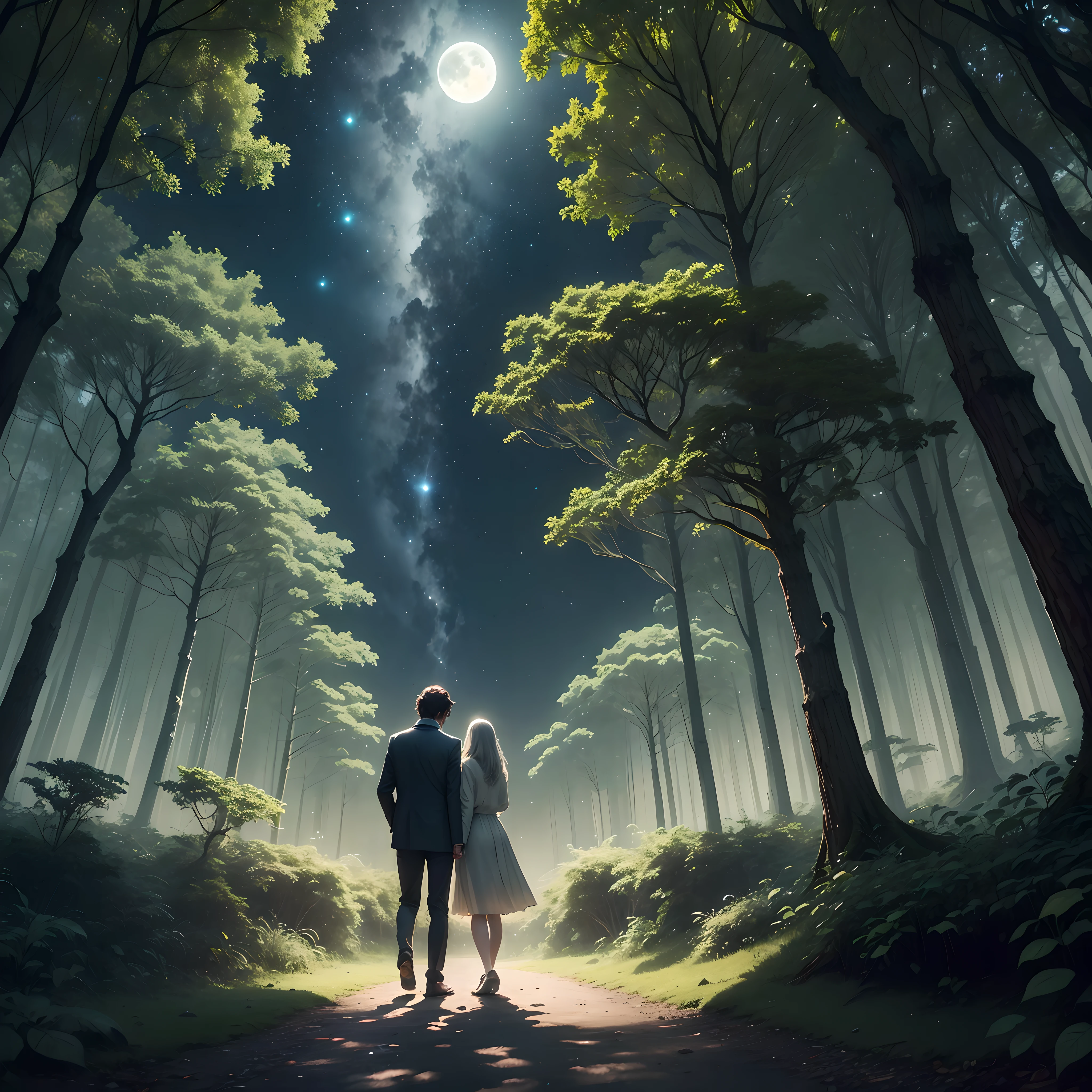 Imagine yourself in a dense and mysterious forest in the light of the moon. The darkness is softened by the silvery rays that filter through the canopies of tall trees. You walk with silent steps along a natural trail, guiado pela luz suave da lua.
As you move forward, os sons da noite envolvem seus ouvidos. You hear the soft rustle of the leaves, o cantar dos grilos e o chilrear dos insetos noturnos. These sounds create a tranquil and peaceful symphony, Bringing you to a state of inner serenity.
A noite ilumina a floresta de maneiras surpreendentes. Attentive eyes can catch the glow of fireflies dancing in the air, creating small twinkling lights between trees. The full moon casts its soft glow across the landscape, revealing the contours of trees, arbustos e plantas ao seu redor.
You find a quiet and comfortable spot among the trees. Your body meets the warmth of a rock or tree trunk covered in damp moss. You sit and watch the starry sky above, feeling connected to the vastness of the universe.
While you close your eyes, your breathing becomes deeper and calmer. You allow yourself to feel the serenity of the night and the tranquil energy that permeates the forest. As you meditate, You become one with nature around you, sentindo-se em harmonia com o ritmo silencioso da noite. --auto
