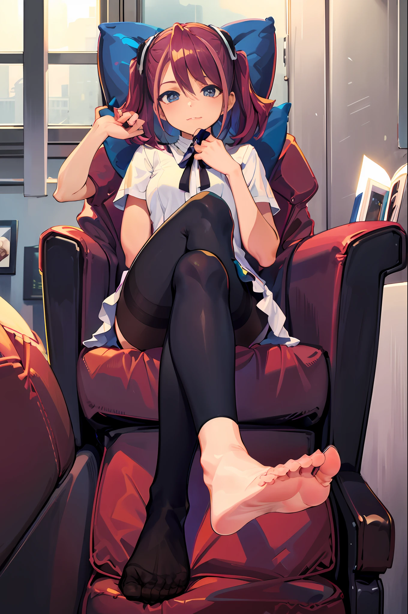 Top down,Bottom Up,Show the soles of your feet,black lence stockings,Crossed legs,Feet up