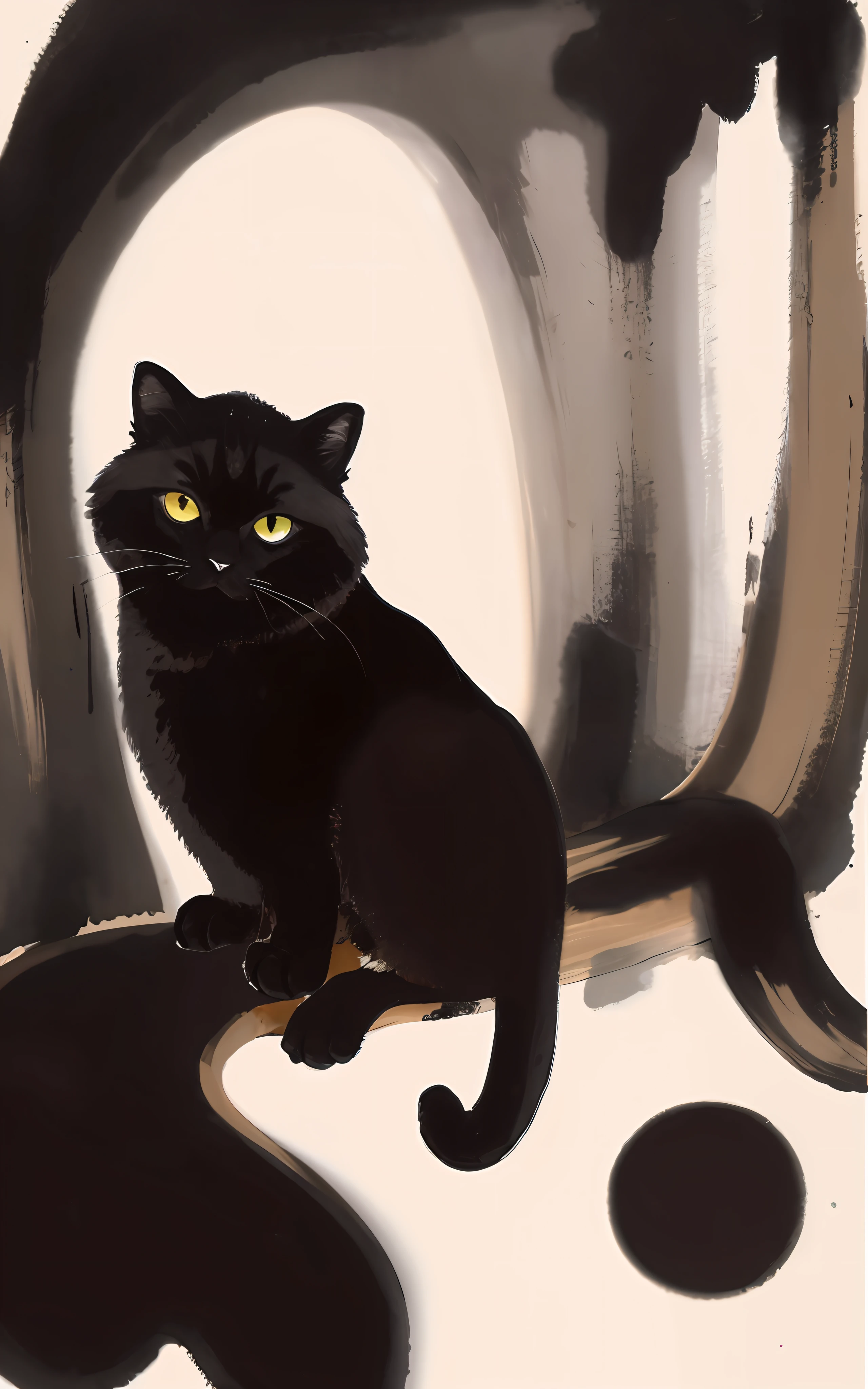 shukezouma, negative space, , shuimobysim , a cat, traditional chinese ink painting,