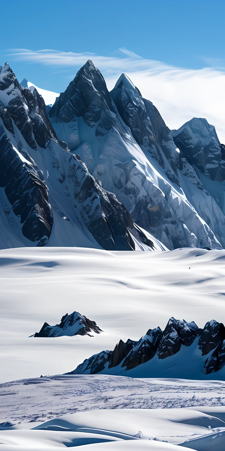 tmasterpiece,Best quality at best,high qulity,非常详细的 CG 统一 8k 壁纸,snow capped mountains,Snowy rocks and blue sky, Snowy mountain background, rocky foreground, mountain snow, mountain range in background, snow mountains, Snowy mountains, snowy mountain landscape, mountains on the background, icy mountains in the background, snow capped mountains, in the snow mountains, with a snowy mountain and ice, tilt shift background, mountain range in background, mountain range in background