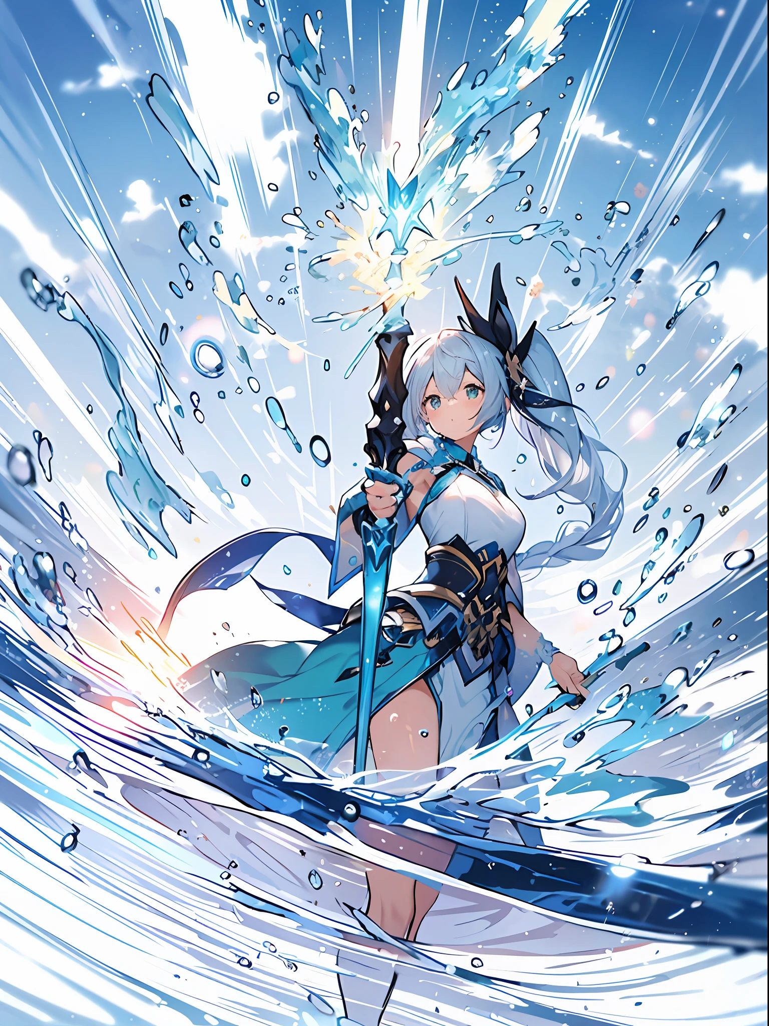 dynamic angle.BREAK (Hold Excalibur:1.3), (glowing weapons:1.2) Breakwater Spirit Break Open Stance, Action Pose Break (Complex background:1.1), Summon too many fish to break ((White effect, Wave effect, Water Reflection, (floating water drop), Ripple Effect)), (Elemental Effects:1.5) Break Under the Sea,Japan castle.Ryugu Castle,under the water、abysmal sea、{{From Side}},actionpose、foam、,Dynamic Angle,, BREAK HA {{Eroge,GameCG,High quality game CG},{{{1girl in}}},{{masutepiece}}, {{{Best Quality}}}, {{Ultra-detailed}}, {{Illustration}},,GameCG,{Lori},magical ,frilld,frilly sleeves,frills skirt,frilly sleeves, frilly dress,Wet,water dripping,,{{{Huge breasts}}},{{{Japanese_armor}}},Samurai,Lori,Petite,Samurai armor, brooches,Blue brooch,old  schoolswimsuit under clothes, Blue Dress, Blue hair,gradient_hair, Green eyes,hair_ornament detached ,Fish,Very Long Ponytail, poneyTail,{frilly dress},,, head fins,spear,magic spear,{{holding spear}},in water,flowingwater,,in water,Fish tail, BREAK HA (water effects),(blue efect),(a backdrop of:blue1.25)