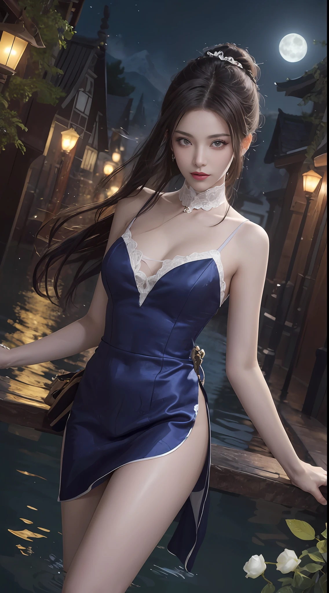 BREAK, 1girl,独奏,looking at viewert,(young cute beautiful 18-year-old girl:1.4),3D脸,beuaty girl,beauitful face,prette,girly face,Kpop idol,Supermodel,Amazingly naïve symmetrical face,Perfect body,Medium breasts,Slim waist,delicate leg,(highdetailskin:1.4),glowing light eyes,goddes,Natural skin texture,shiny skins,White skin,beautifull detailed face,Detail face,authentic skin texture,Cute delicate face,Fine face,the golden ratio,golden-ratio face,Expressive eyes,s the perfect face,Perfect skin,Immaculate face,Clear face,shinny hair,paleskin,Proper body proportion,Perfect anatomy,Realistic skin texture,lusciouslips,Smooth lips,Natural makeup,beautiful bright pupils,long slim figure,complex eyes,Fine pupils,Delicate face and eyes,long eyelasher,Blushlush,nice hand,perfect hand,Nice face,beautiful female bodies,Delicate skin,Oily glowing skin,BREAK,(((((chino,(Play the flute:1.4),(Hanfu)、(Chinese outfit)、(Printing)、(powder/yellow/blue/blanche/rot/Black printed Chinese shirt)、(powder/yellow/blue/blanche/rot/Black print maxi dress)、(during night:1.5)、(exteriors、rays of moonlight、fire works、starrysky、Lake light background、glass、Mountains、Full moon background、Night Lake Shore、rios、ln the forest、Chinese courtyard、lanterns、ponds、cobblestone pathway、Building pavilions、Chinese style buildings、Mountains、Mist lake、Ancient Chinese background、water puddles、after rainny:1.5)、(purpleeyes、Light purple hair,long whitr hair,Purple eyelashes:1.4),(Purple lips,Purple lip color,glowing light eyes:1.4),(messy hair,Blushlush,Open mouth,ssmile,The color of the flash,Flat bangs:1.3),(Background of cherry blossom trees,with petals falling,Wet grass and trees,flower sea,on a grassy field,waterfallr,light wind,spatter,petals,leafs,blooms,Blooming effect,Heavy streams of petals float around,petals,butterflys,blossoms,petals,petals,a plant,great outdoors,beautiful grassland,Purple roses,Many purple roses,Leaves fall from the tree,Candles sway in the wind,Colorful sparks float,The dust is drifting,
