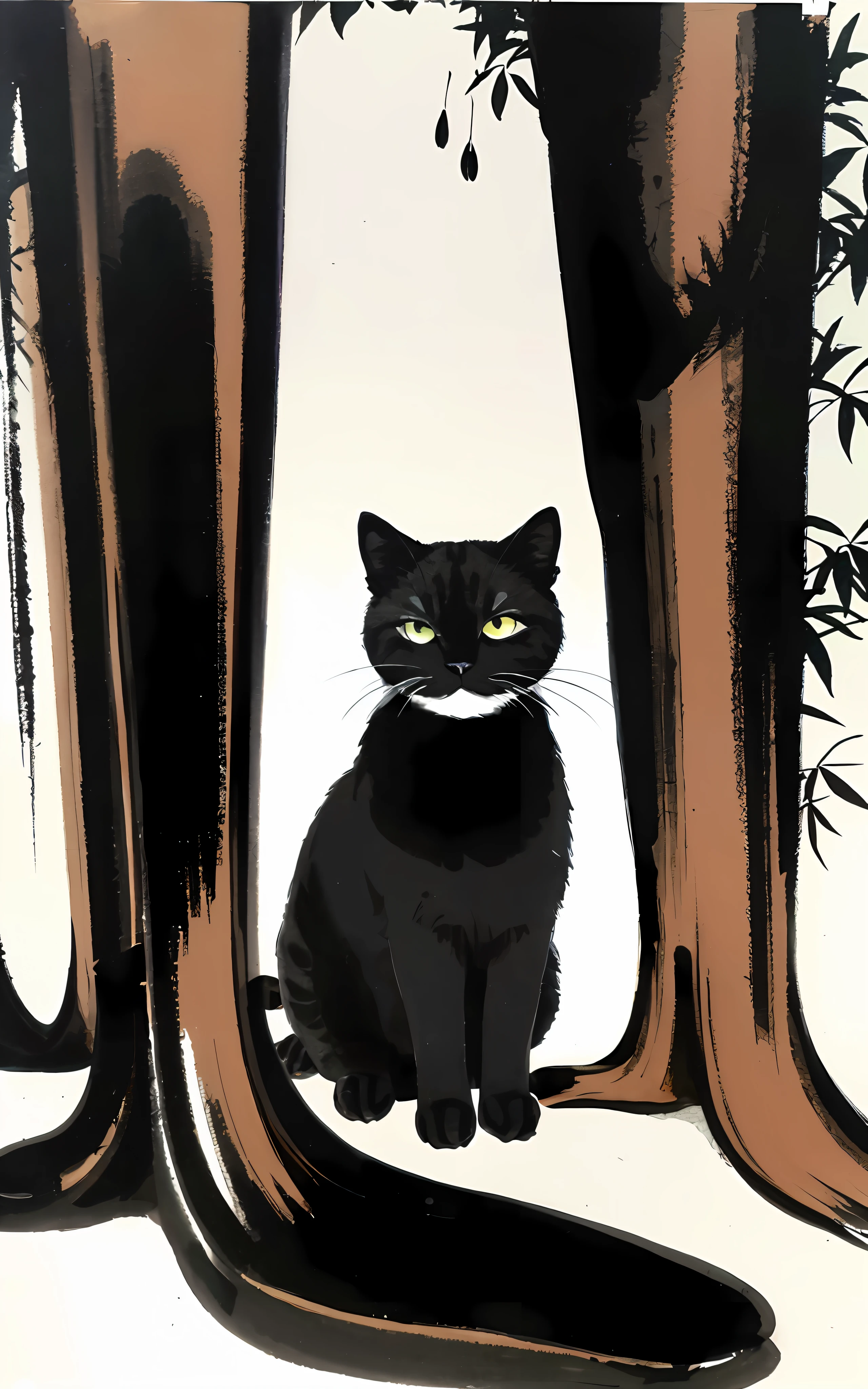shukezouma, negative space, , shuimobysim , a cat, traditional chinese ink painting,